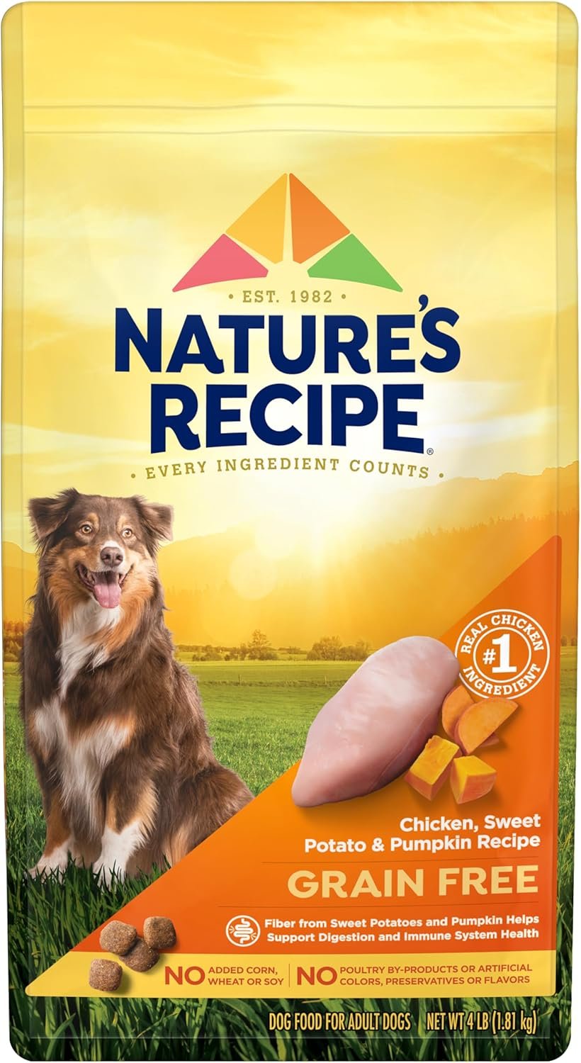 Nature’s Recipe Grain Free Chicken, Sweet Potato & Pumpkin Recipe Dry Dog Food, 4 lb. Bag