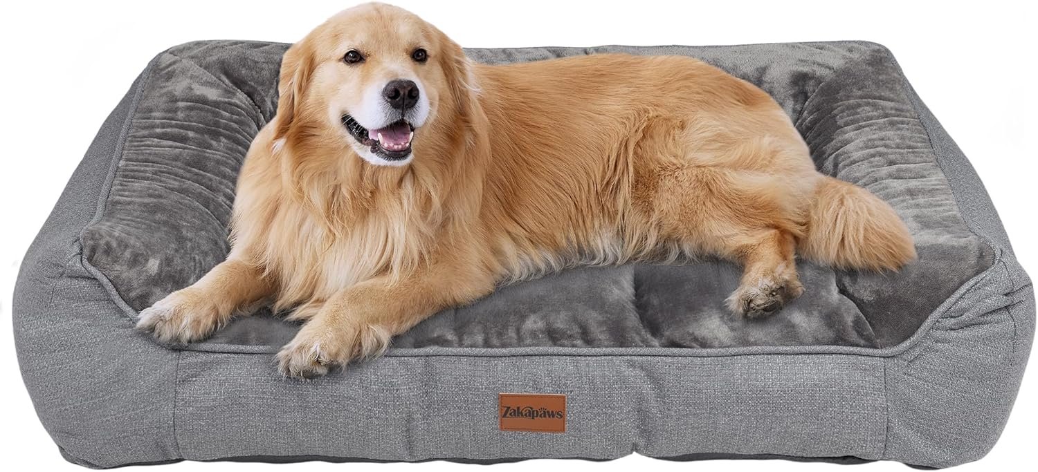 Orthopedic Dog Bed for Extra Large Dogs – Extra Thick Supportive Dog Couch Bed, Pet Beds Sofa with Waterproof Washable Cover & Non-Slip Bottom, Grey, 42×30 Inch