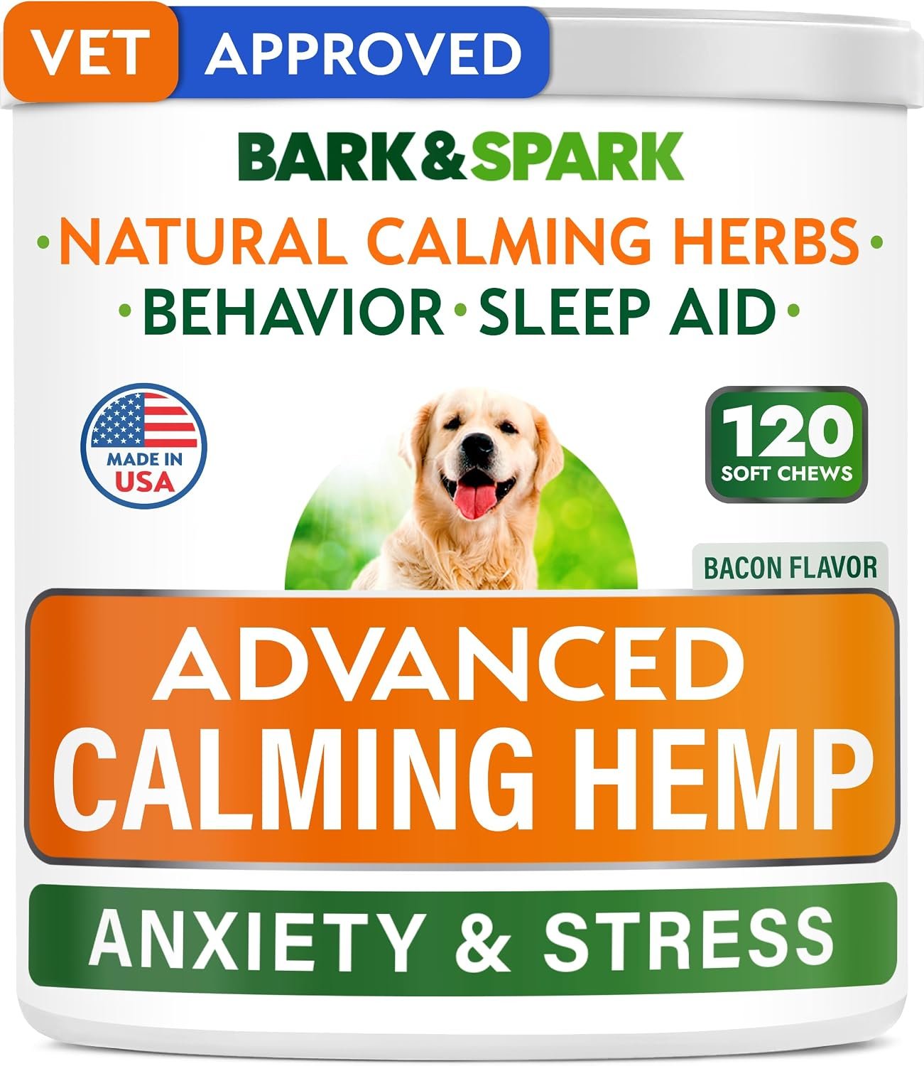 BARK&SPARK Advanced Calming Chews for Dogs – Anxiety Relief Treats – Melatonin + Hemp Oil – Separation Aid – Stress Relief During Fireworks, Storms, Thunder – Aggressive Behavior – BBQ (120ct)