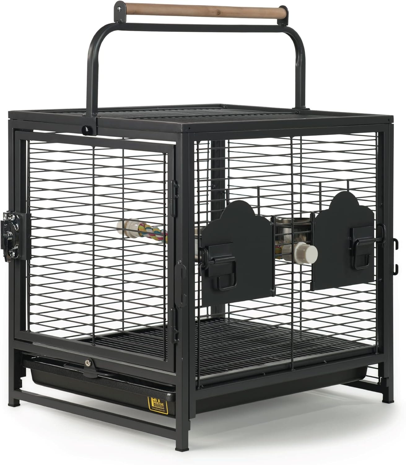 Prevue Pet Products Playtop Travel Carrier – Outdoor Travel Bird Cage for Small Parrots & Birds, Front Facing Door, Rope Perch, Lightweight & Portable, Easy Transport – Black