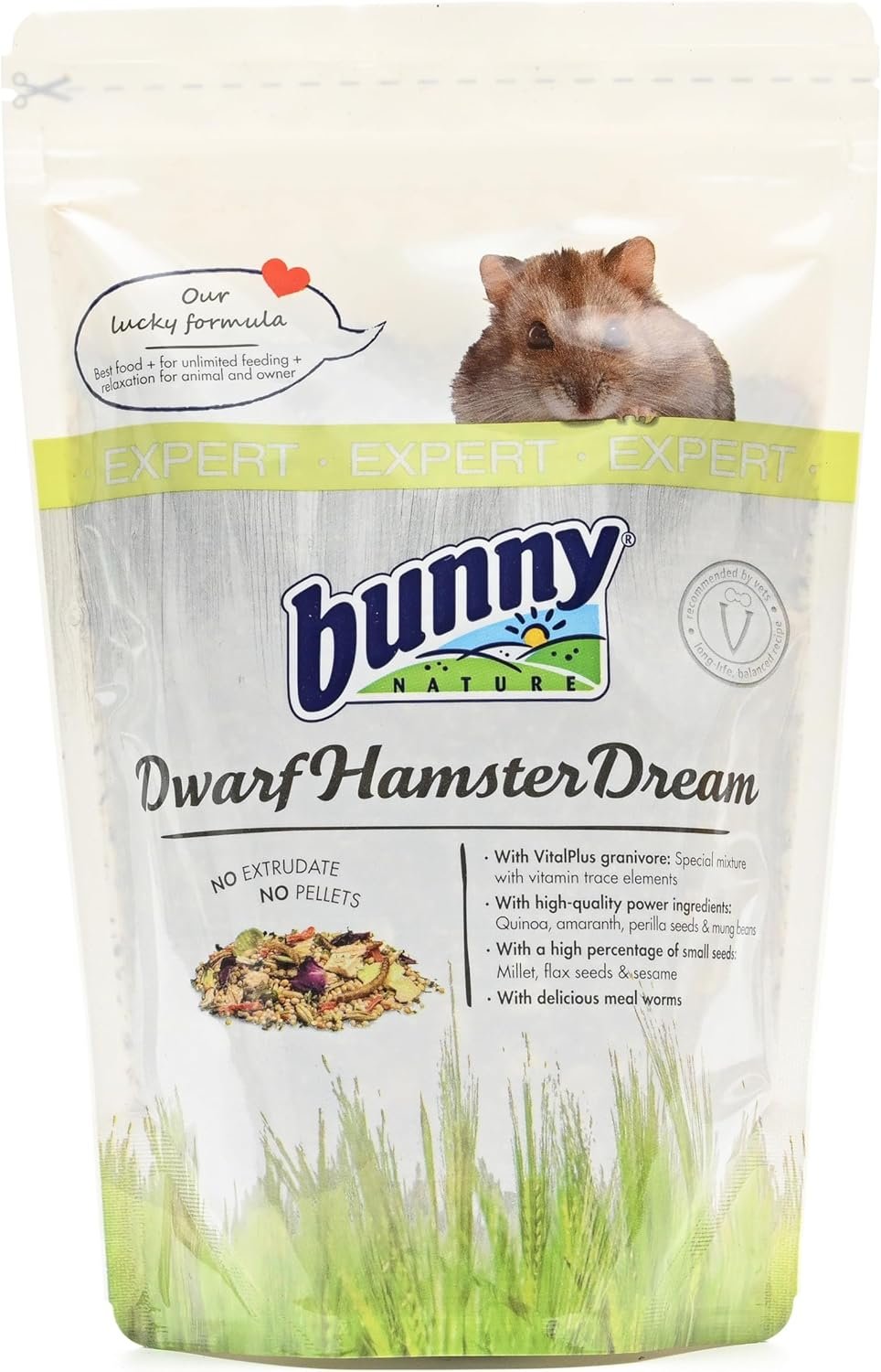 Bunny Nature DwarfHamsterDream Expert – Complete Food, Natural Diet with Millet, VitalPlus Granivore & Essential Seeds – No Pellets, Balanced Nutrition with No Quantity Restriction – 1.1 lbs