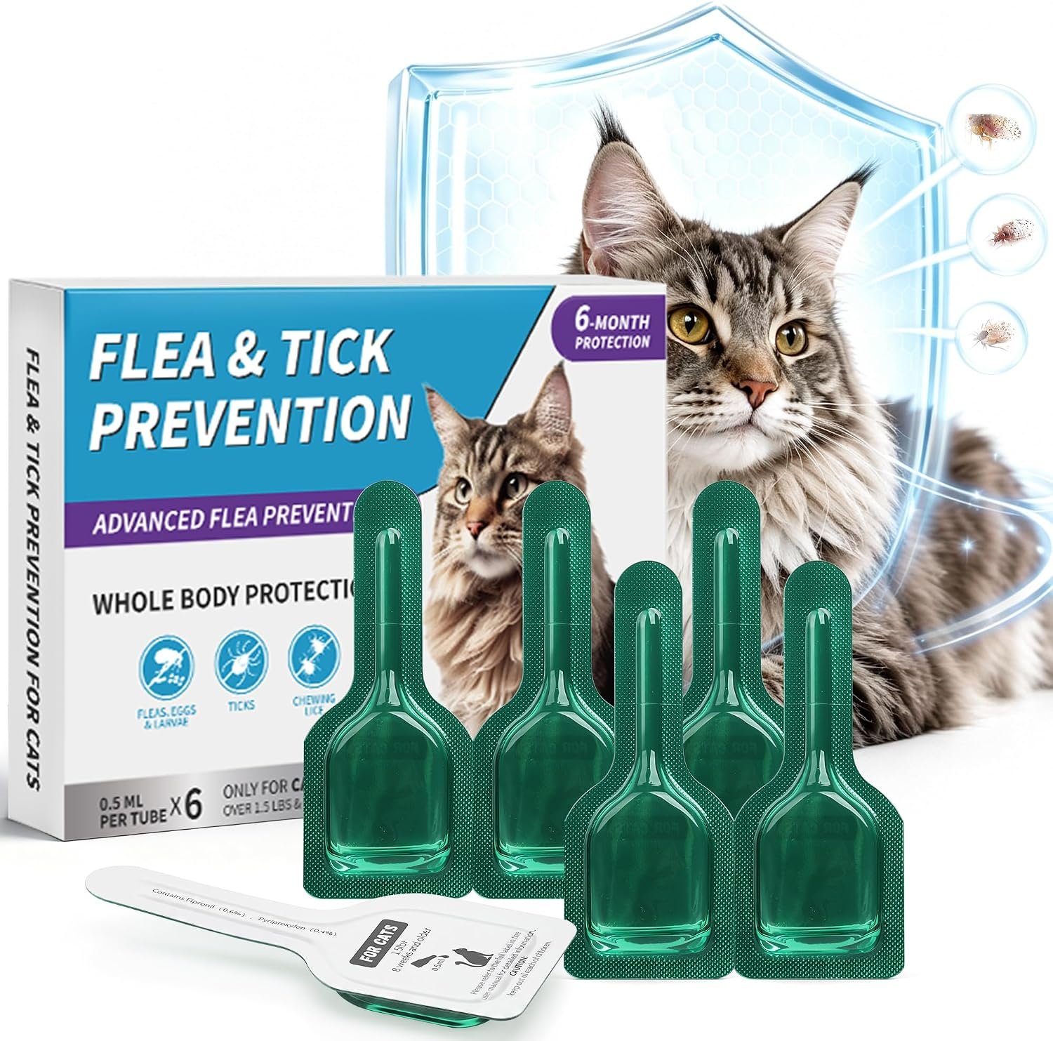 Topical Flea and Tick Product for Cats, 6 Doses, 0.8 mL Each, for Use Only as Directed on Product Label