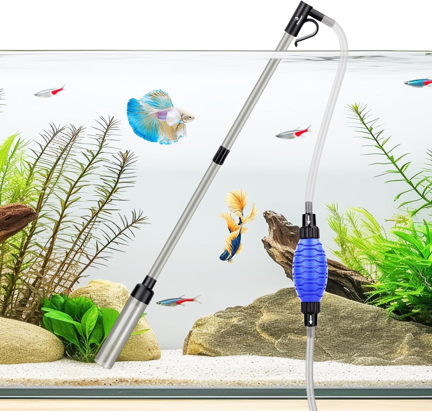 fishkeeper Quick Aquarium Siphon Pump Gravel Cleaner – 256GPH / 80GPH Adjustable Powerful Fish Tank Vacuum Gravel Cleaning Kit for Aquarium Water Changer, Sand Cleaner, Dirt Removal