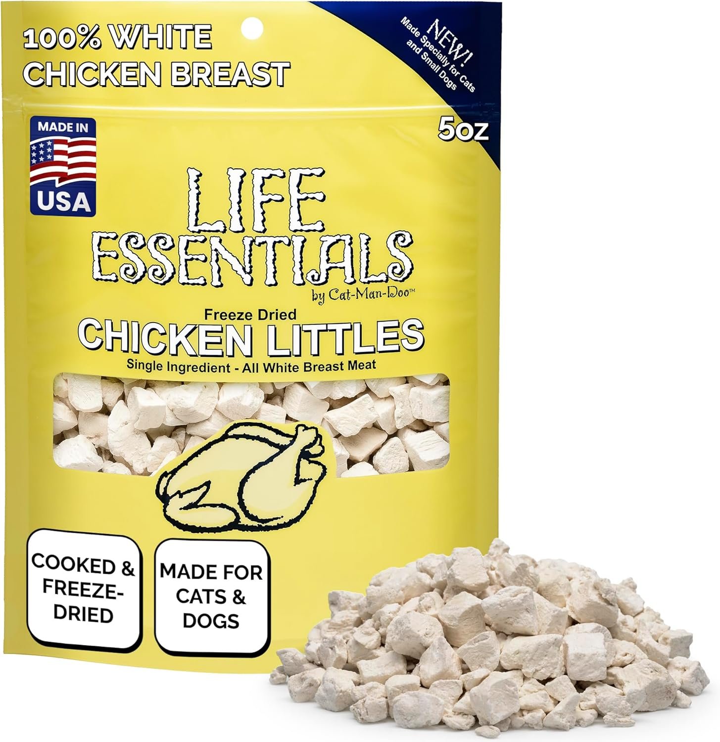 Life Essentials by Cat-Man-Doo | Chicken Littles – 5oz Bag | Freeze Dried Chicken Cat & Dog Treats | Healthy, Single Ingredient, Training Treats, High Protein