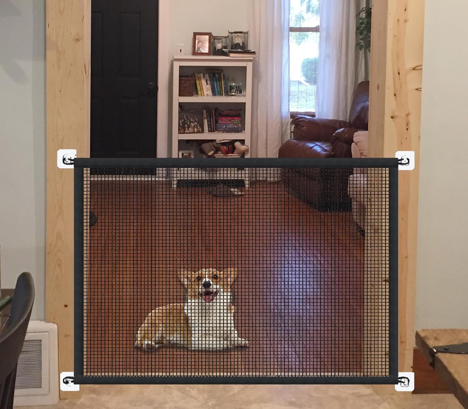 Dog Gates for The House, Portable Magic Pet Gates for Doorways, Stairs, No Drill Durable Mesh Puppy Gate Safety Fence Guard, 43.5″ W X 31″ H, 6 Hooks