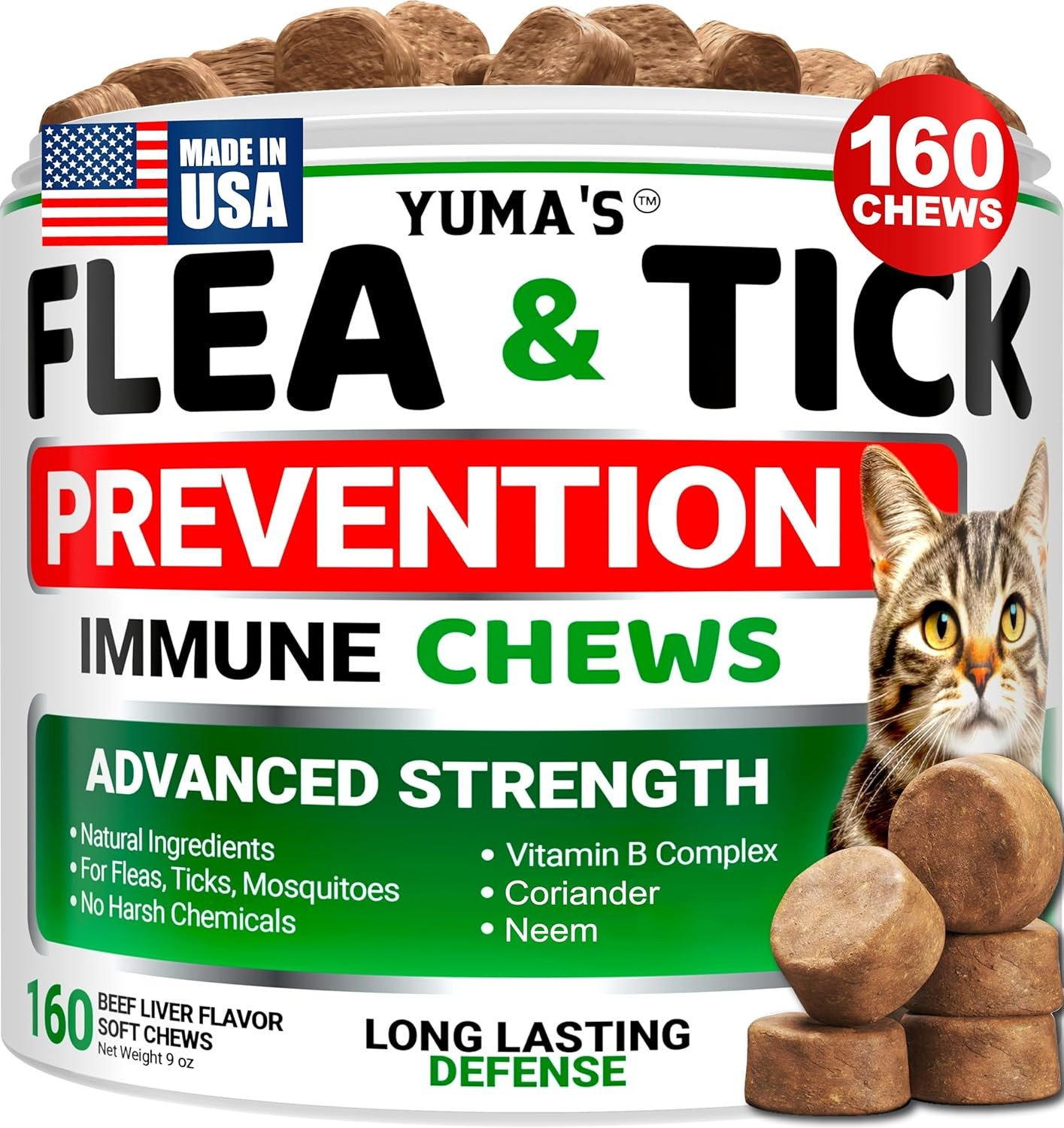 Flea Treatment for Cats – Flea and Tick Prevention for Cats – 160 Soft Treats – Natural Oral Supplement Pills for Kittens – All Breeds & Ages – Made in USA