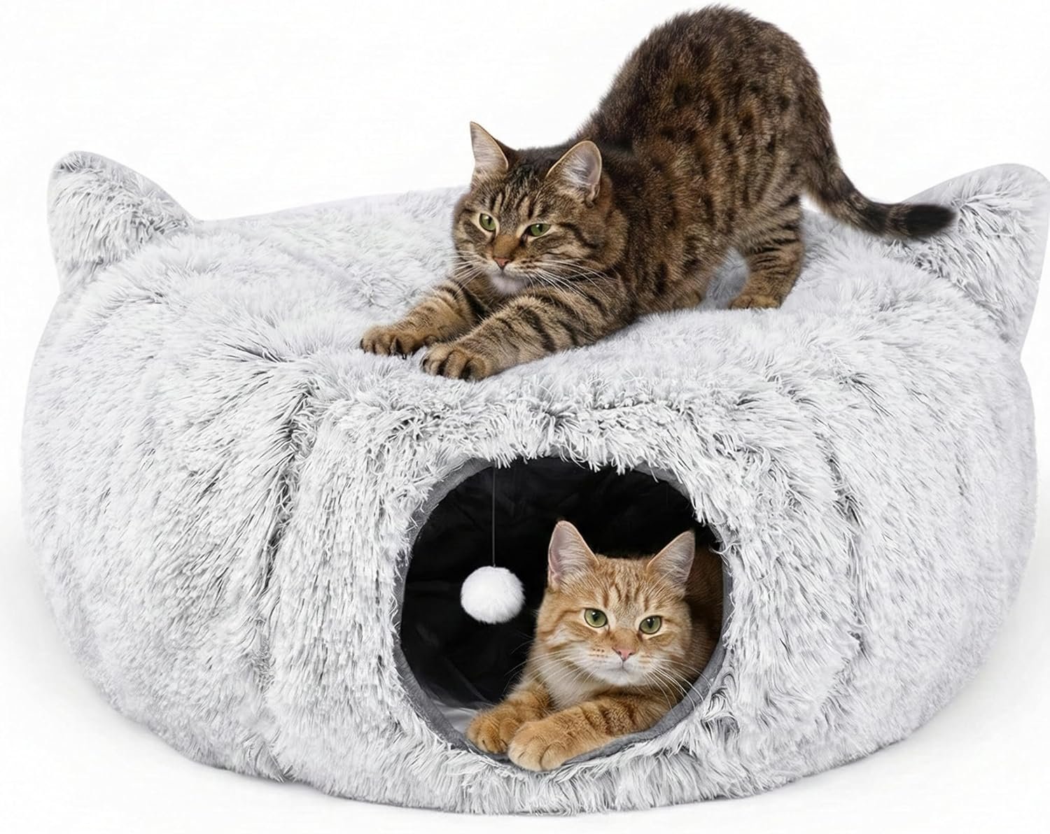 3-in-1 Cat Tunnel Bed – Cat Tunnels & Cat Beds for Indoor Cats with Catnip Toys – Cat Bed Cave & Peekaboo Cat Hideaway – Foldable Interactive Cat, Kitty & Kitten Toys