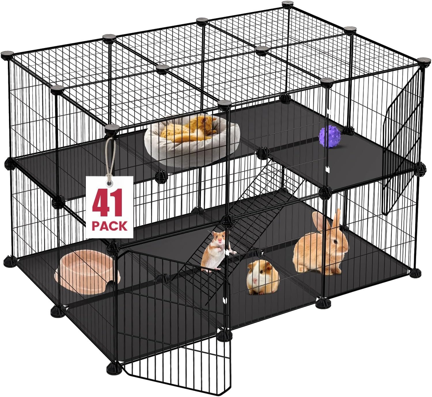 VISCOO 41 Panels Pet Playpen, 35.4″ L x 23.6″ W x 23.6″ H Small Animal Playpen with 2 Doors, C&C Cage for Guinea Pigs,Rabbit,Bunny,Hedgehogs, Puppy Play Pen Indoor Outdoor, Two-Story Chicken Play Pen