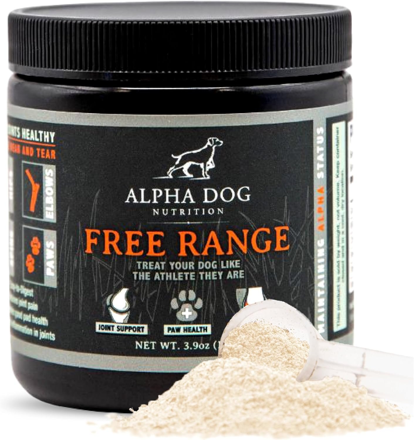 Alpha Dog Nutrition Free Range Dog Hip & Joint Supplement Powder with Glucosamine, Chondroitin, MSM – Hip & Joint Support for All Breeds