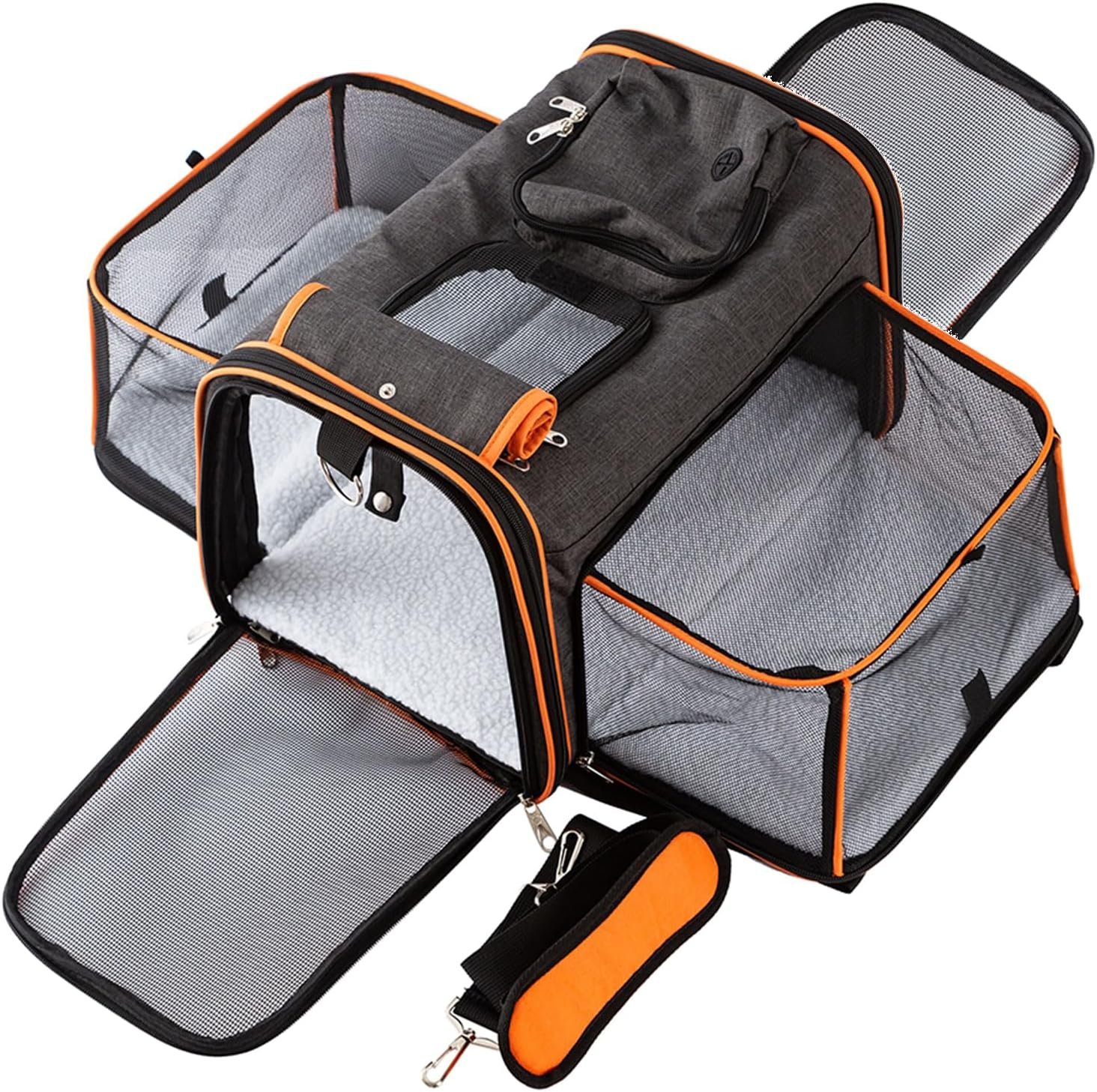 TSA Airline Approved Expandable Pet Carrier, 17″x11″x11″ 5-Side Entry Soft-Sided Collapsible Cat Dog Carrier (up to 15 lbs), with Alloy Frame & Removable Wool Mat for Travel
