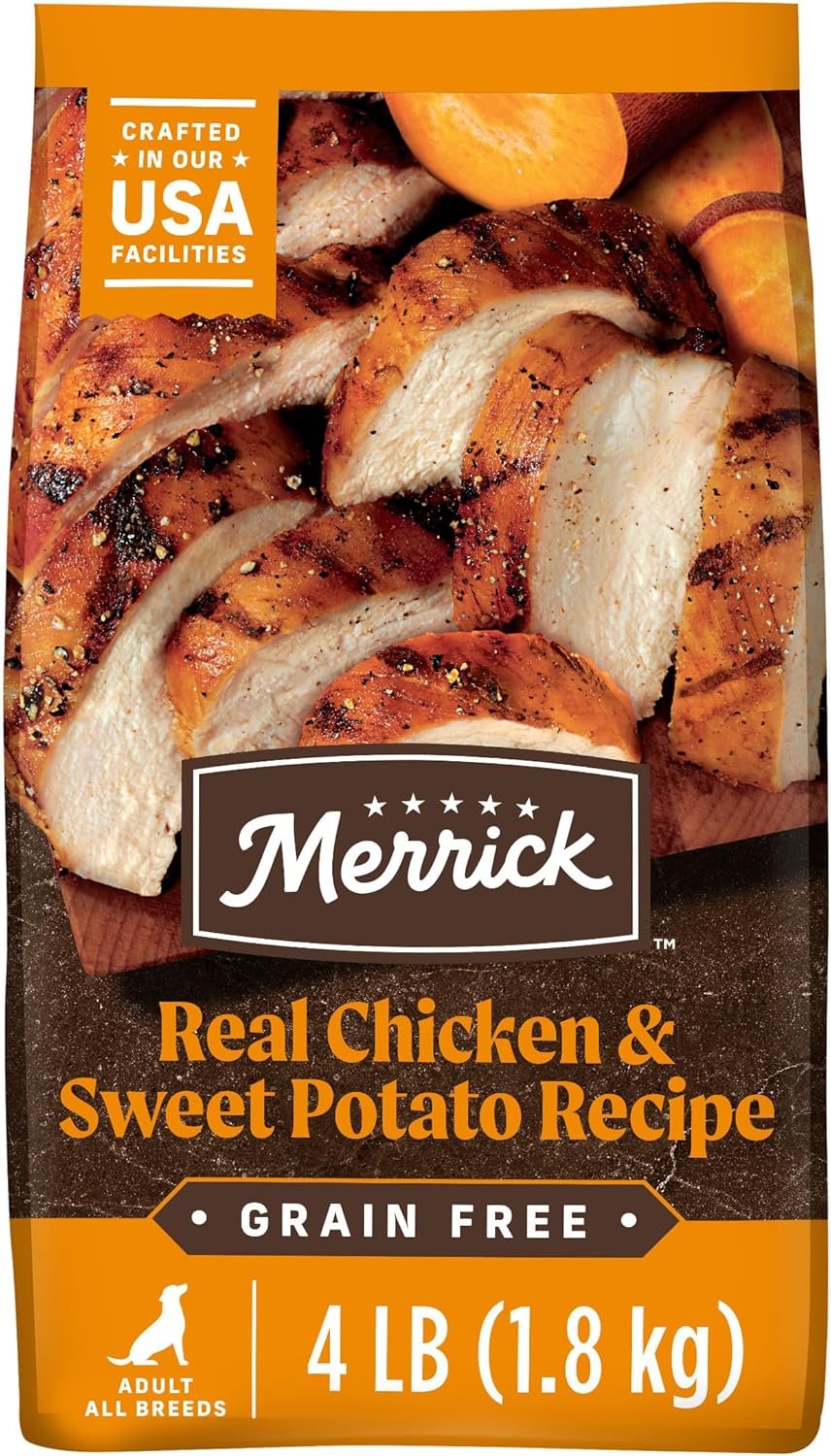 Merrick Premium Grain Free Dry Adult Dog Food, Wholesome And Natural Kibble With Real Chicken And Sweet Potato – 4.0 lb. Bag