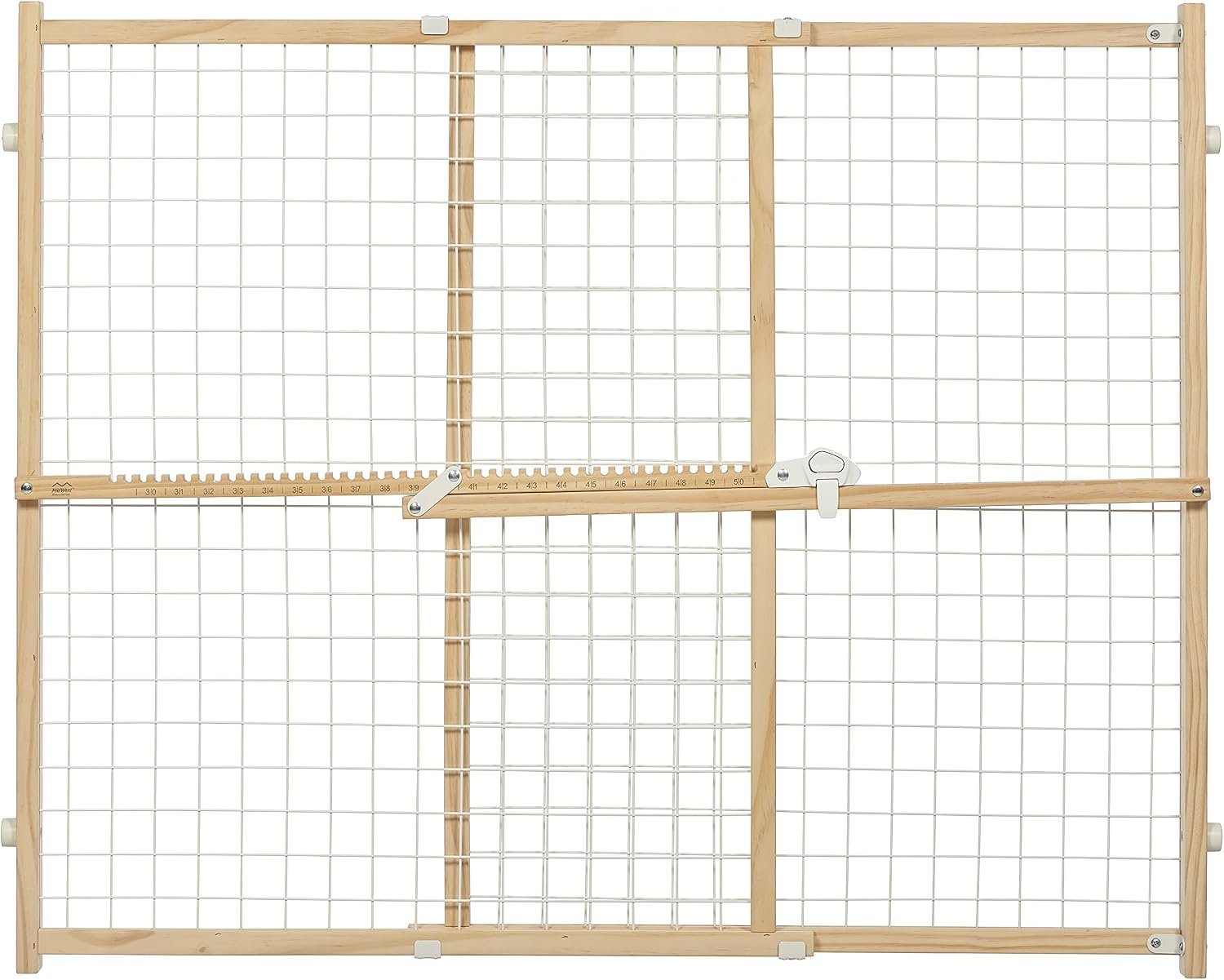 MidWest Homes for Pets Wire Mesh Pet Safety Gate, Dog Gate Expands From 29 – 50 Inches Wide, 32 Inches Tall, Wood, Powder Coated Wire