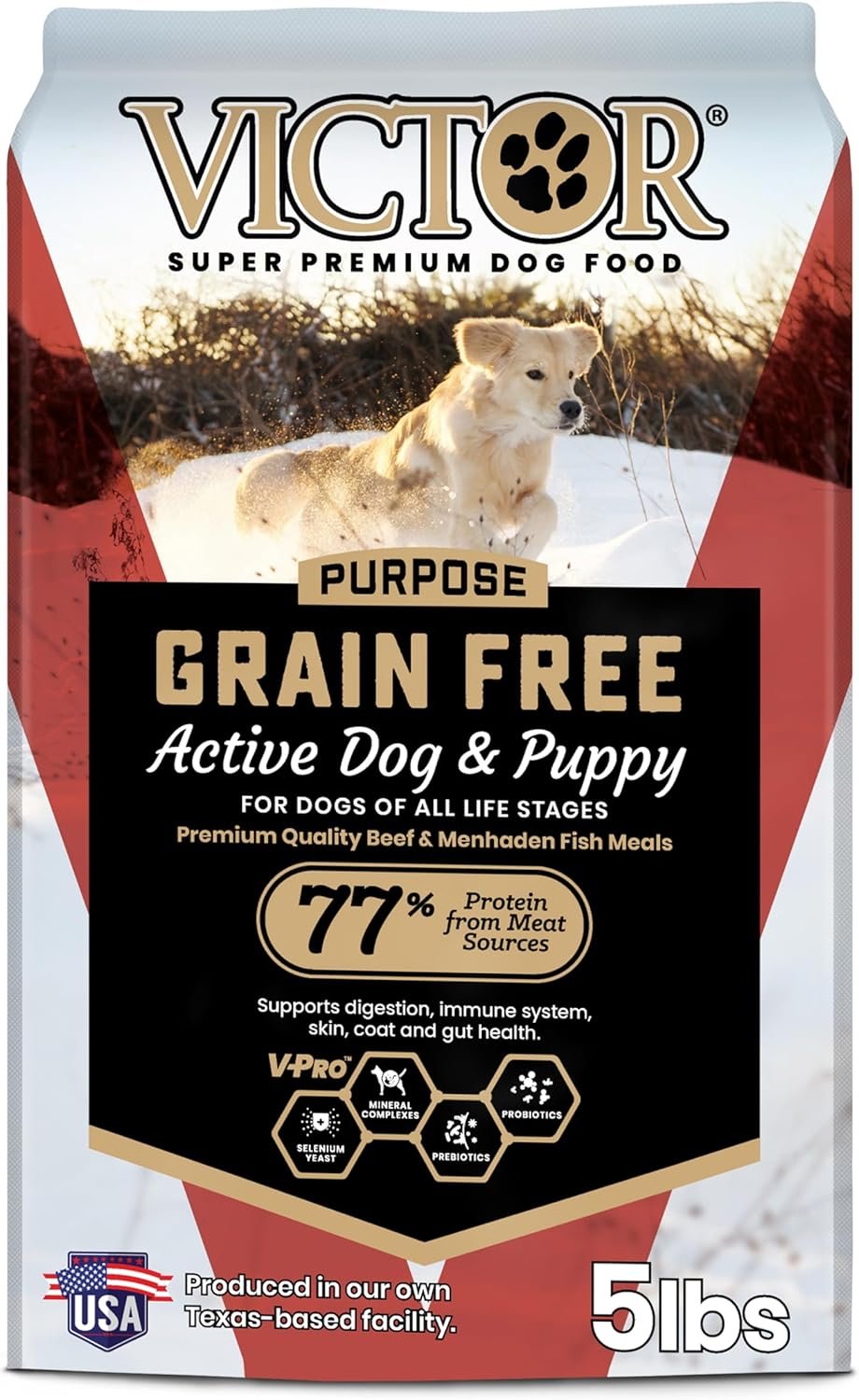 VICTOR Super Premium Dog Food – High Protein Grain Free Active Dog & Puppy Kibble – Dry Food with 33% Protein, Gluten-Free – Premium Beef, Pork, Fish Meals for High Energy Dogs, 5lbs