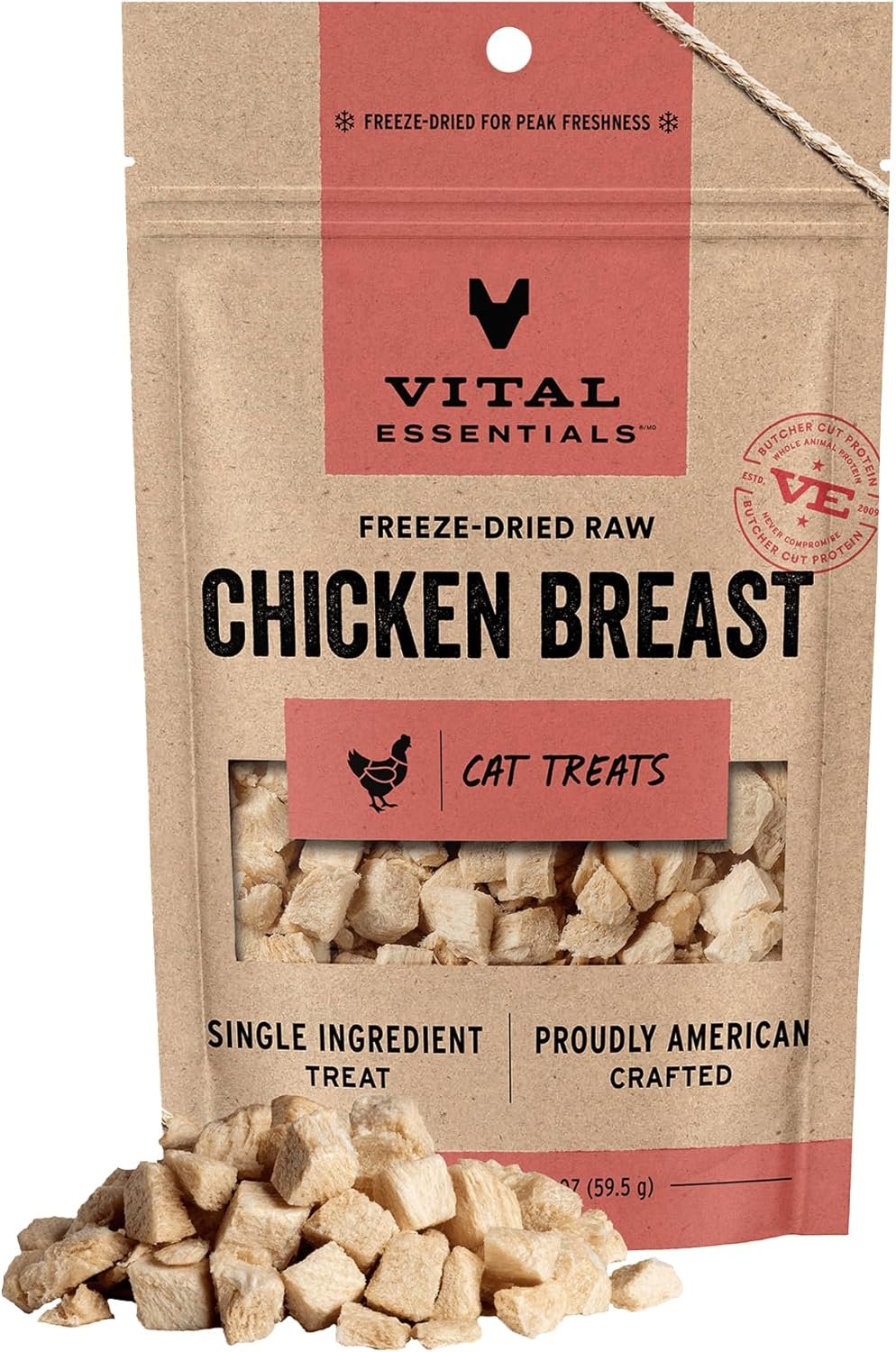 Vital Essentials Freeze Dried Cat Treats | Chicken Breast, Single Ingredient | Premium Quality | Grain Free, Healthy Treats for Cats, 2.1 oz Bag