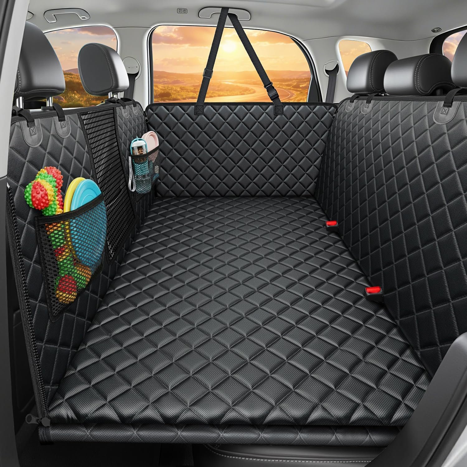 URPOWER 2026 Upgraded Back Seat Extender for Dogs – Large Hard Bottom Dog Car Seat Cover Holds 550lbs, Waterproof Dog Hammock Pet Bed with High-Density Foam Non-Slip Backseat Protector