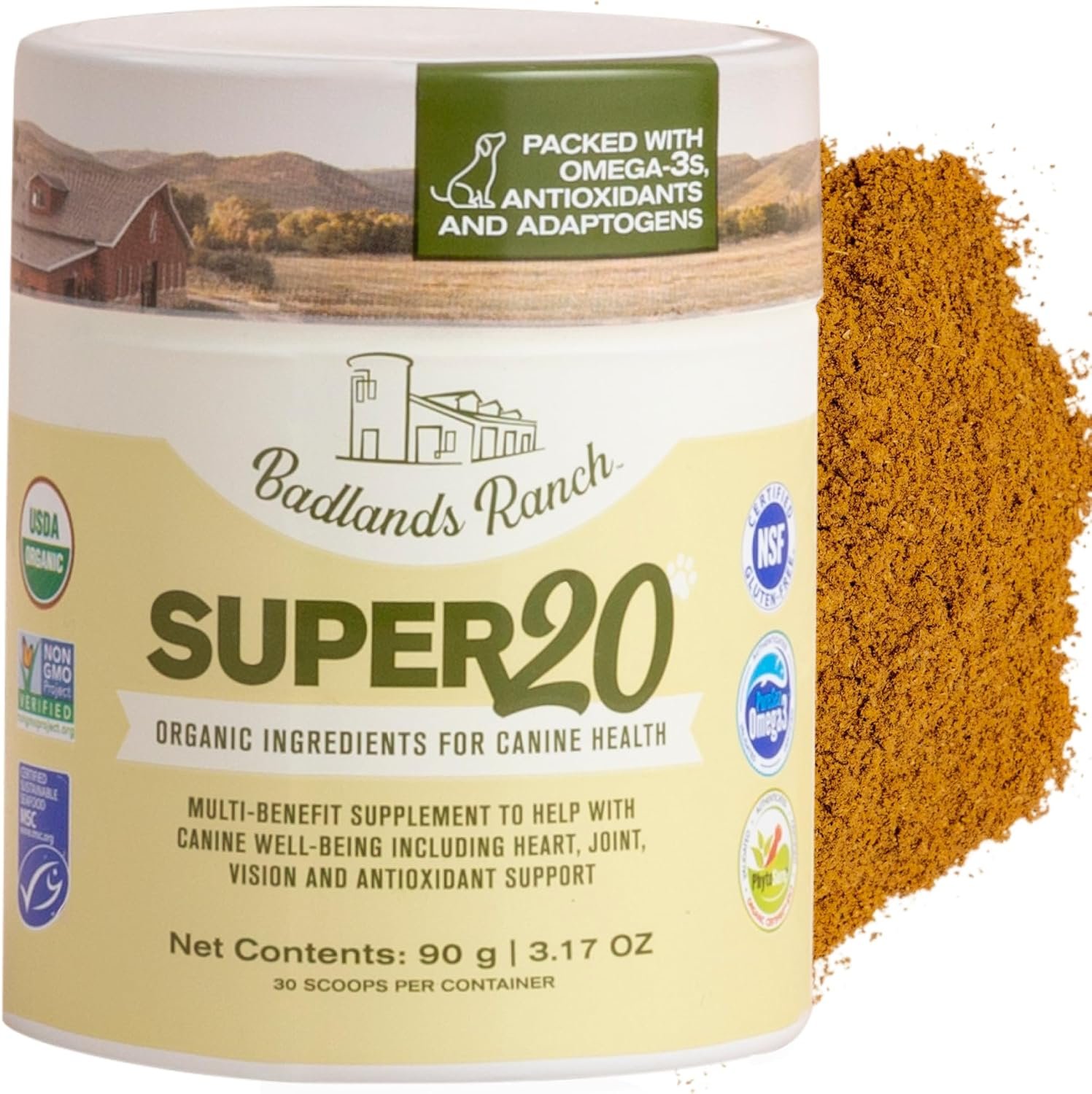 Badlands Ranch – Super20 Canine Supplement Organic Ingredients Multi-Benefit Supplement, Ashwagandha, Help w/Canine Well-Being, Heart, Joint, Vision, Antioxidant Support by Katherine Heigl (30 scoops)