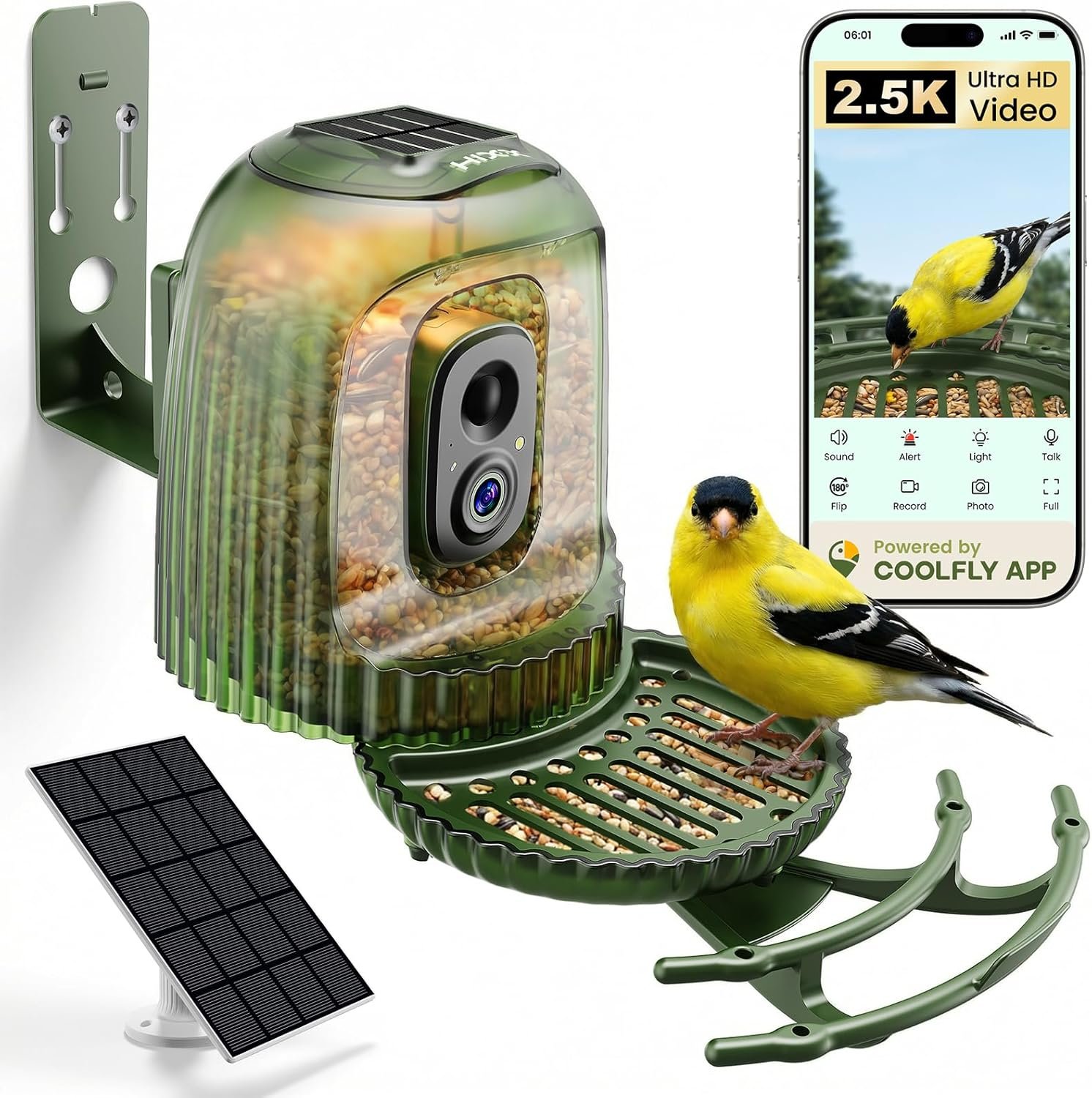 HIXX Smart Bird Feeder with Camera, Auto Capture 2.5K Video, AI Bird Identification, No Mess Seed Guard, Solar Powered Night Light, Live Birdwatching Camera for Dad, Grandpa, Birdlovers