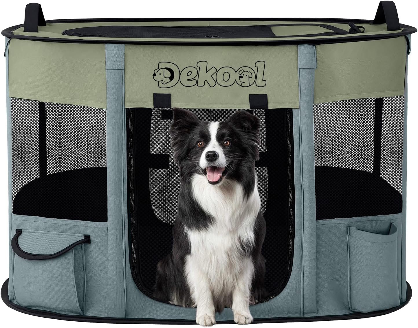 Foldable Dog Cat Playpen, Portable Dog Crate for Puppies, Cat, Puppy Play Pen for Indoors, Kennel Tent Crate for Indoor Outdoor Travel Camping Use with Carrying Case (Green, M)