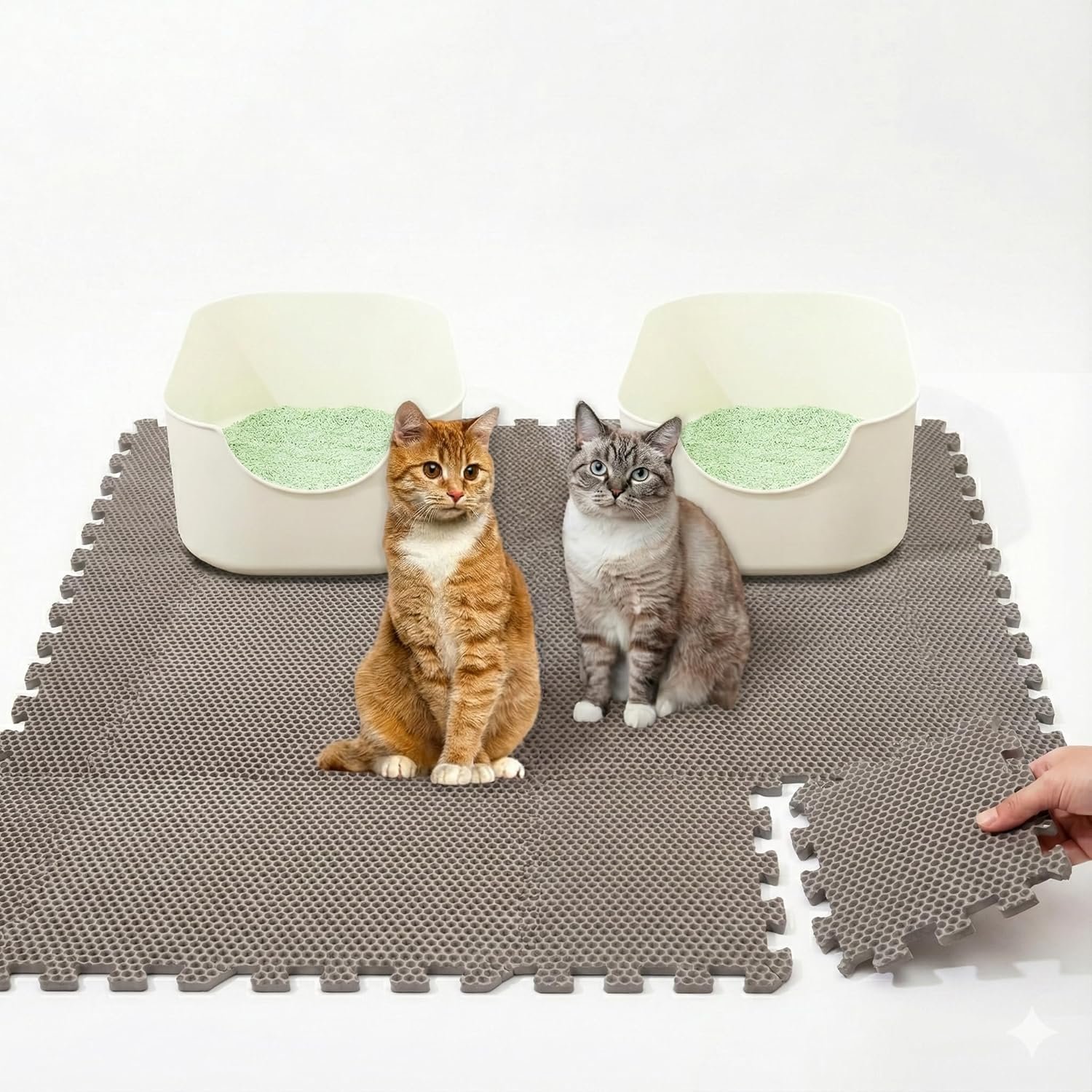 Mewtopia No-Gap Puzzle Cat Litter Box Mat – Seamless, Limitless Expandable, Extra Large(41.3″x21.6″) Litter Trapping mat, Urine & Waterproof, Detachable, Easy to Rinse, Vacuum.