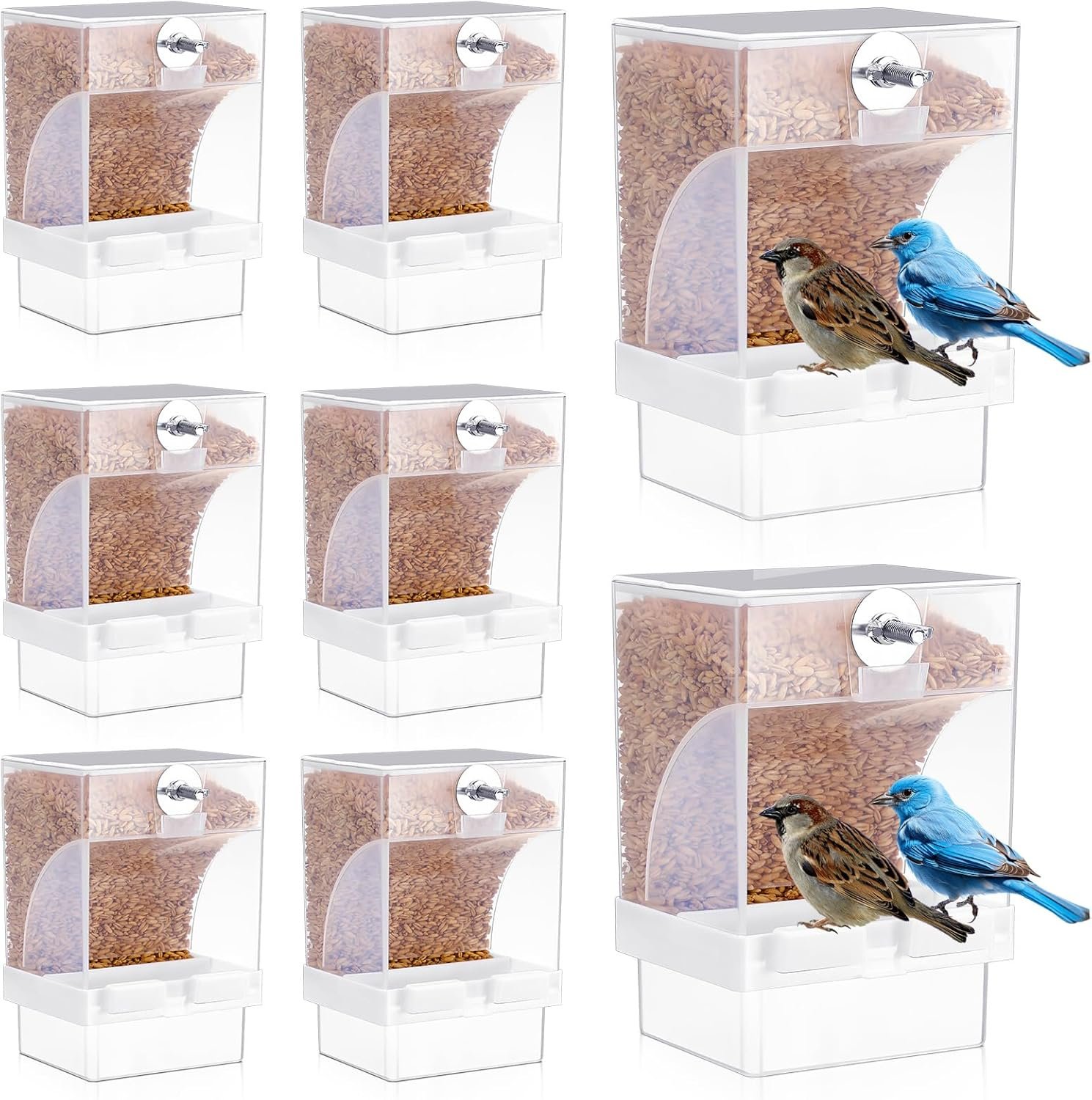 Glikceil 8 Pcs No Mess Bird Feeder Automatic Bird Parrot Feeder for Cage Bulk Parrot Seed Food Container Cage Accessories for Small Medium Parakeet Canary Cockatoo Cockatiel Finch