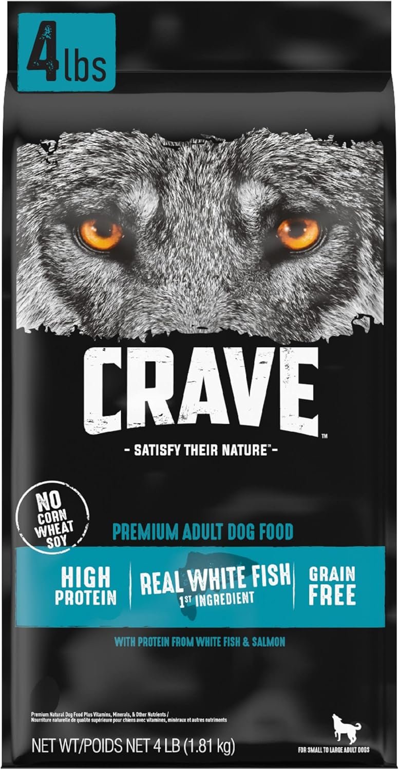 CRAVE Grain Free High Protein Adult Dry Dog Food, White Fish & Salmon, 4 lb. Bag