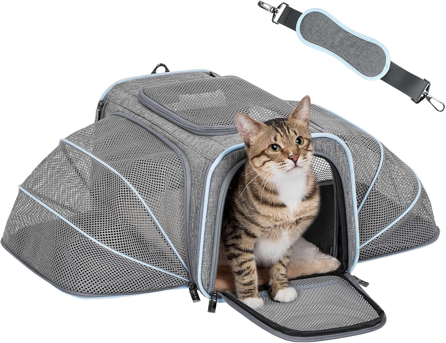 Petsfit Expandable Small Cat Carriers Dog Carrier, Airline Approved Soft-Sided Portable Washable Pet Travel Carrier with Two Extension Up to 9LB