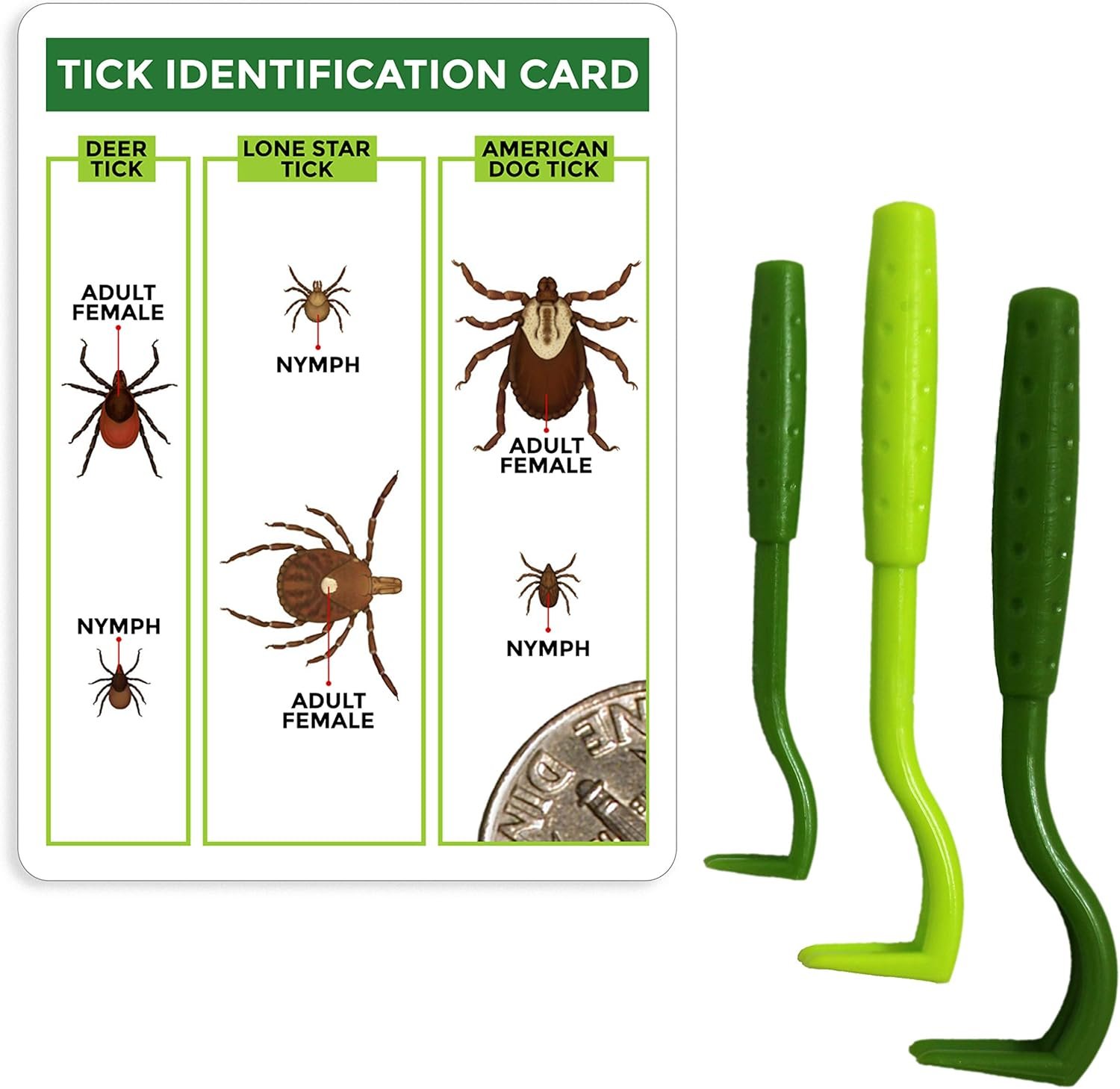 TickCheck Tick Remover Value 3 Pack – Tick Remover Tools + Tick Identification Card – for Humans, Dogs & Cats (1 Set)