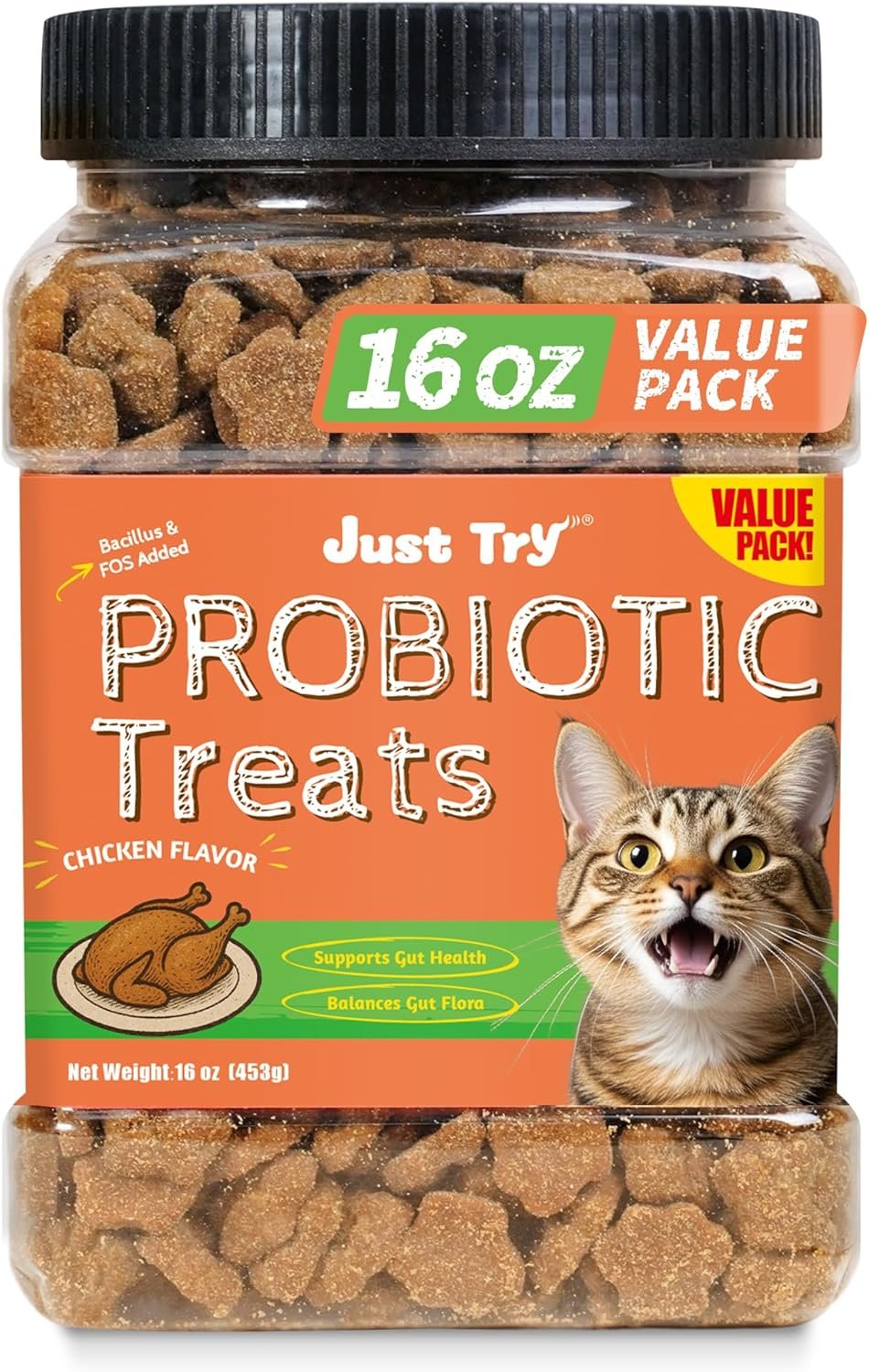 Just Try 16 OZ Probiotic Cat Treats Support Gut Health Chicken Flavor Healthy Cat Snacks Training Biscuits (Probiotic)