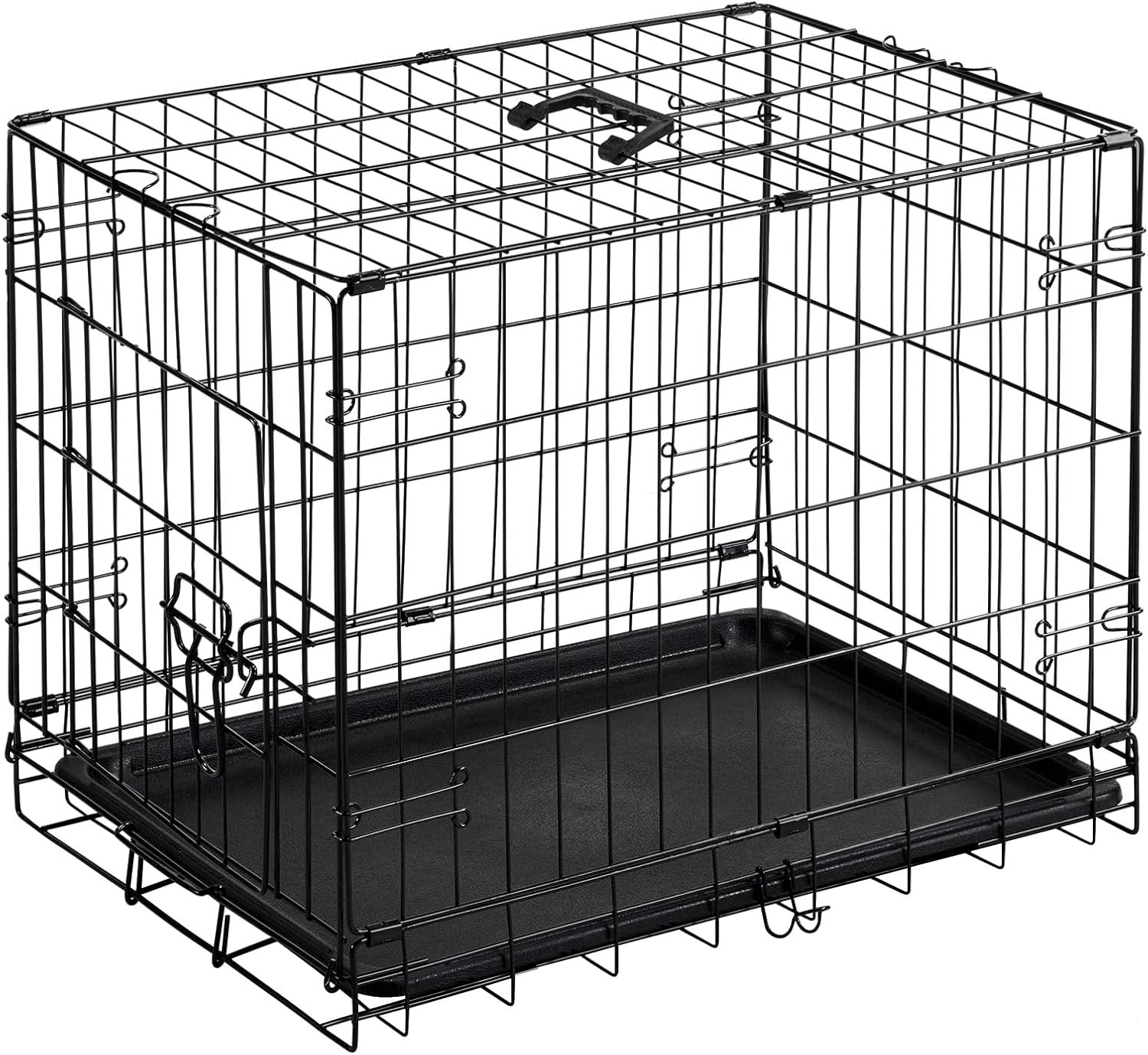 DUMOS Dog Crate, 24 Inch Small Single Door Dog Cage with Plastic Leak-Proof Pan Tray, Folding Metal Wire Pet Kennel for Indoor, Outdoor, Travel, Black