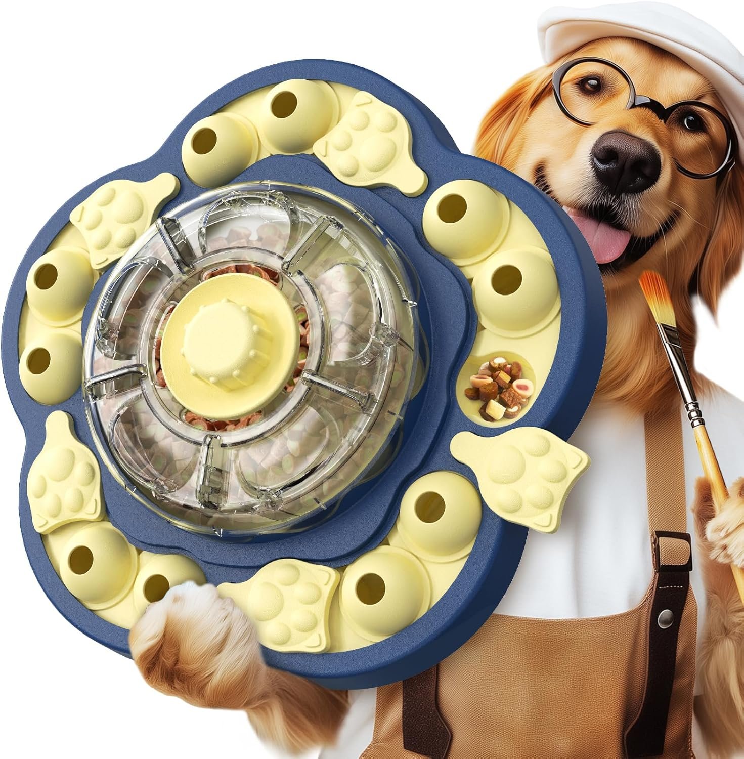 KADTC Dog Puzzle Toy, 3 Levels of Step-by-Step Challenge, Spin to Release Treat Dispenser, Slow Feeder & Mental Stimulation Enrichment Toy for Small Medium Large Dogs