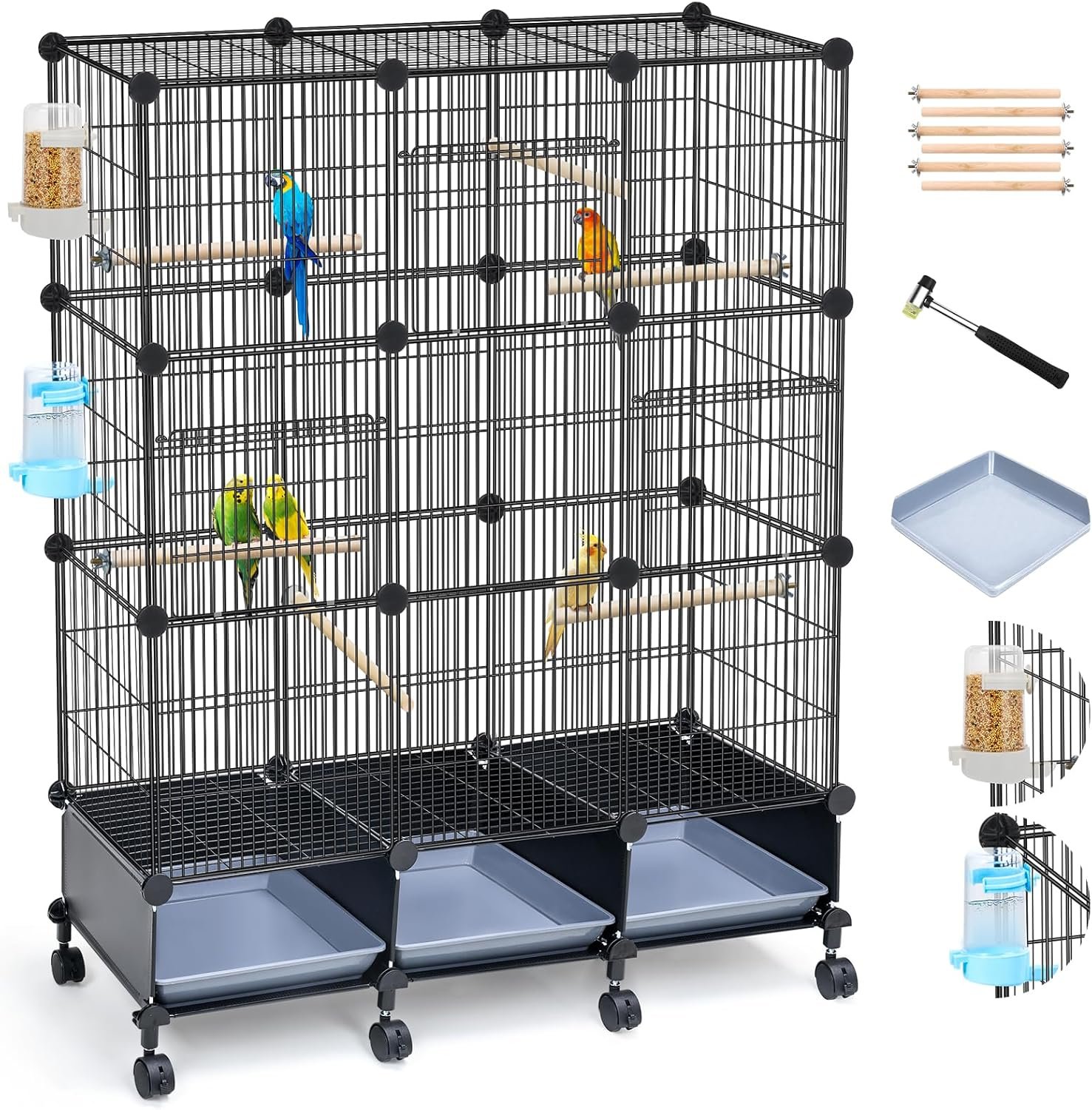 VISCOO Encrypted Bird Cage (46″ x 36″ x 12″), with Wooden Perches, Metal Parakeet Cage with Slide-Out Tray, Water Bottle&Feeder, Bird Cages for Parrot,Parakeets,Cockatiel,Small Mid-Sized Birds