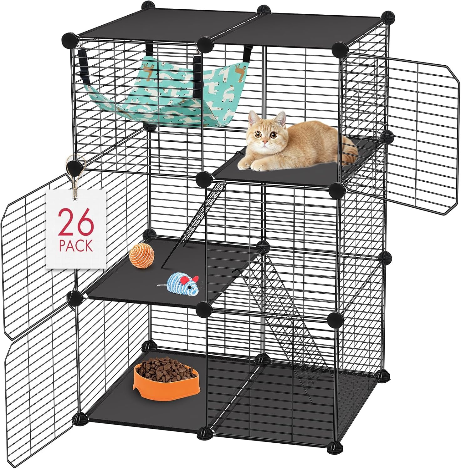 VISCOO Cat Cage(for Kitten), 3-Tier DIY Catio Cat Enclosures, 24″ x 16″ x 36″ Cat Playpen Indoor & Outdoor with Hammock, Detachable Metal Wire Cats Crate, Exercise Place for Squirrel, Ferret