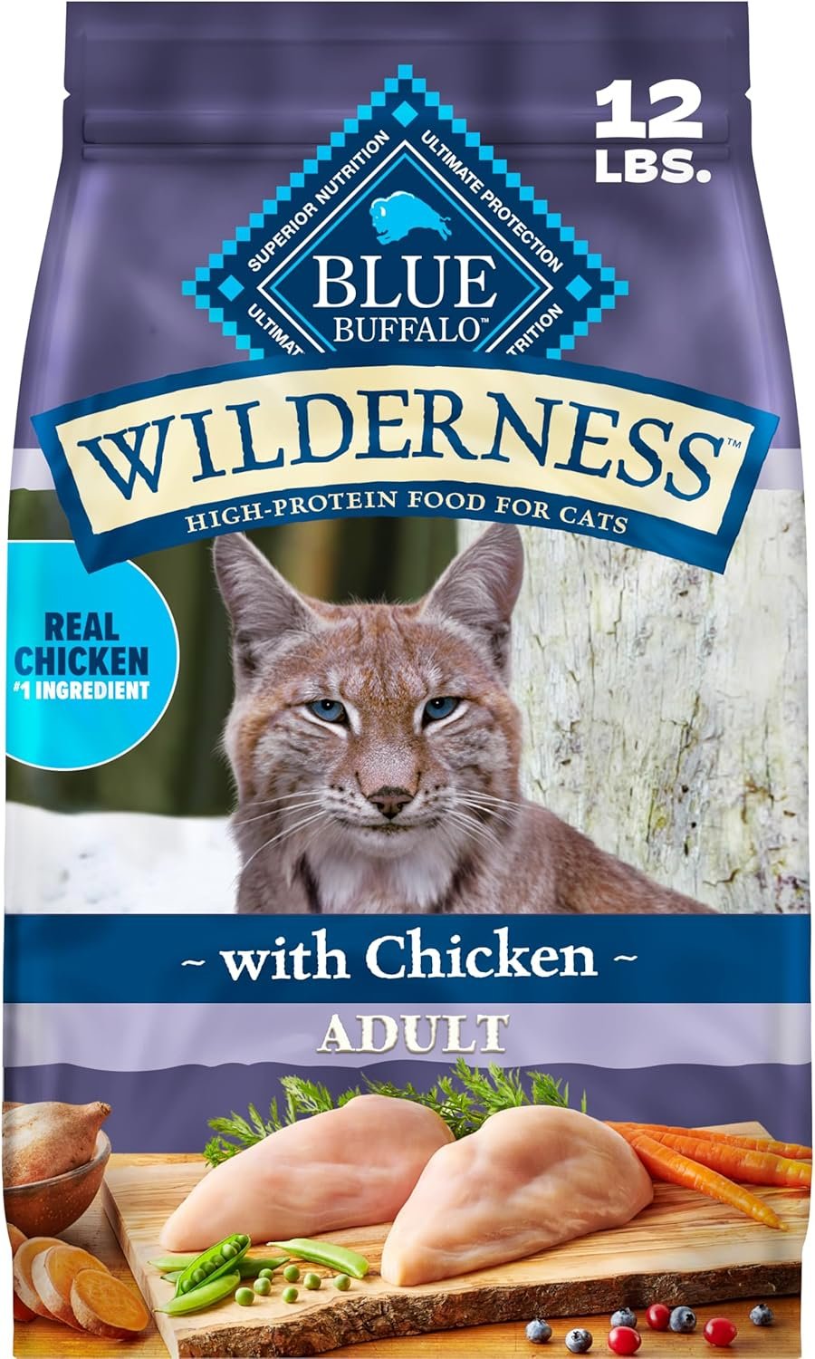 Blue Buffalo Wilderness with Chicken Natural High-Protein Grain-Free Dry Food for Adult Cats, Real Chicken First, Antioxidant-Rich LifeSource Bits Support Immunity, Promotes Strong Muscles, 12 lbs.