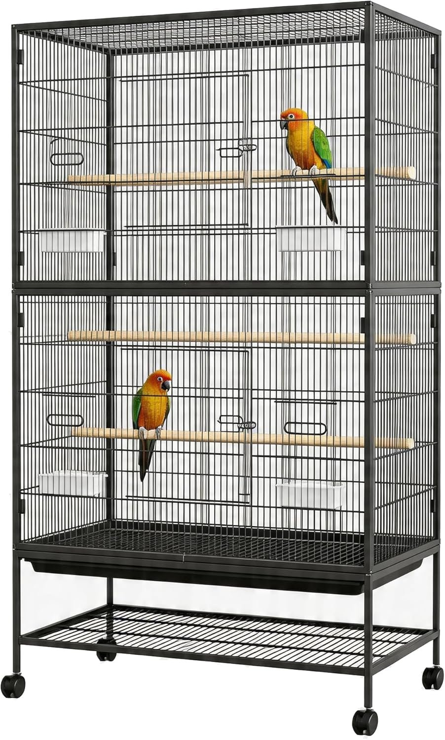 61 Inch Large Bird Flight Cage Rolling Parrot Cage with Storage Shelf for Mid-Sized Birds, Macaw Cockatiels Conures Parakeets Budgie Lovebirds