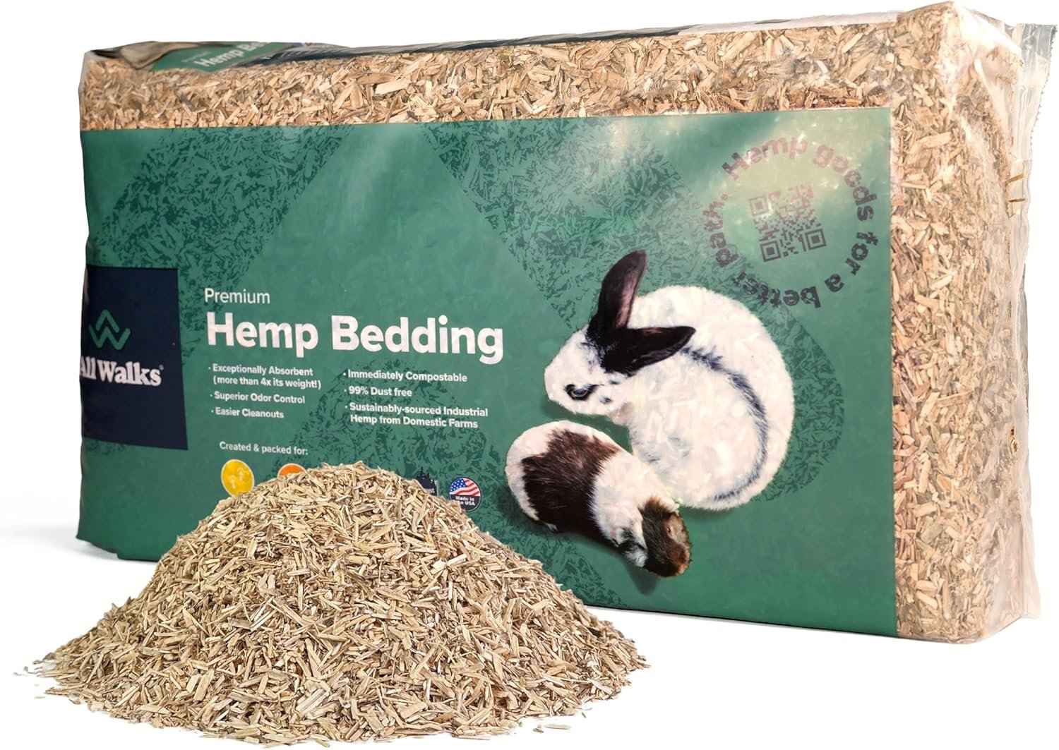 All Walks | Hemp Bedding for Small Animals 18.5L (3.7 LBS) | Low Dust, Odor Control, Highly Absorbent, Natural Cage Bedding for Rabbits, Hamsters, Guinea Pigs, Birds, and More Animals