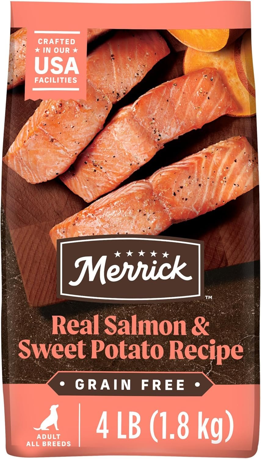 Merrick Premium Grain Free Dry Adult Dog Food, Wholesome And Natural Kibble With Real Salmon And Sweet Potato – 4.0 lb. Bag