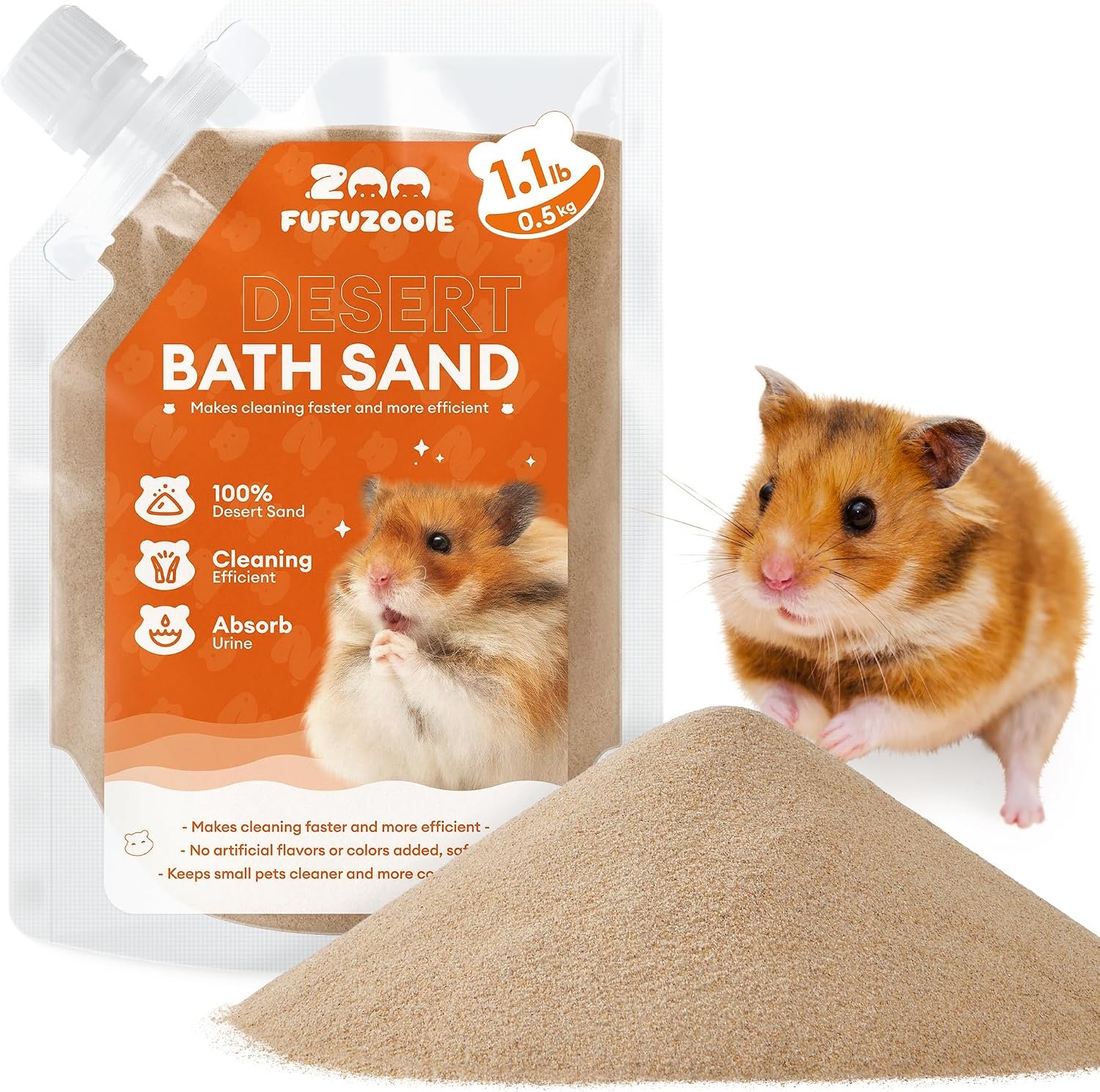 Hamster Bath Sand, 18oz Natural Desert Sand | Dust-Reduced Potty Litter Sand for Hamster Gerbil Syrian Mice and Other Small Animals (Brown)
