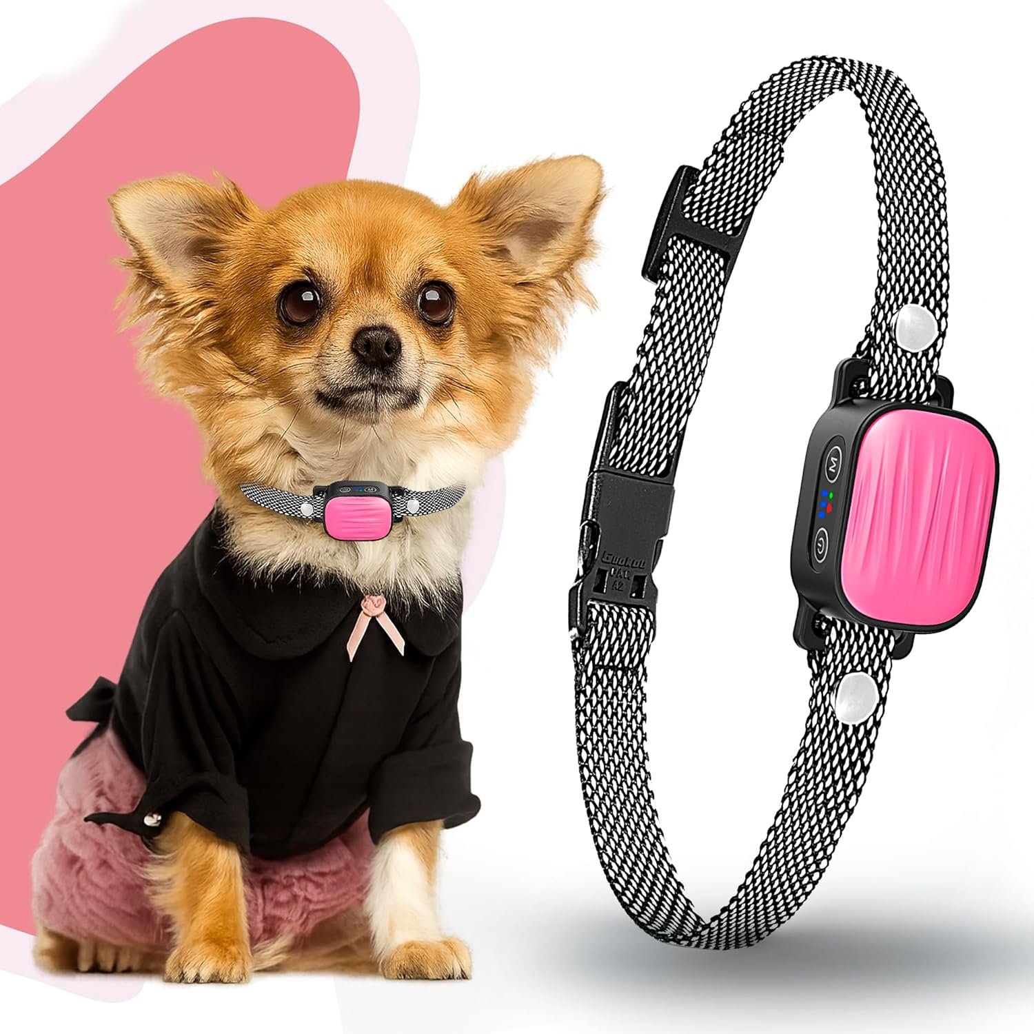 Bark Collar for Small/Medium Dogs, No Shock Anti Bark Collar, Rechargeable Anti Barking Collar w/2 Vibration & Beep Modes, Waterproof Shockless Smart Dog Stop Barking Control Device (Pink)