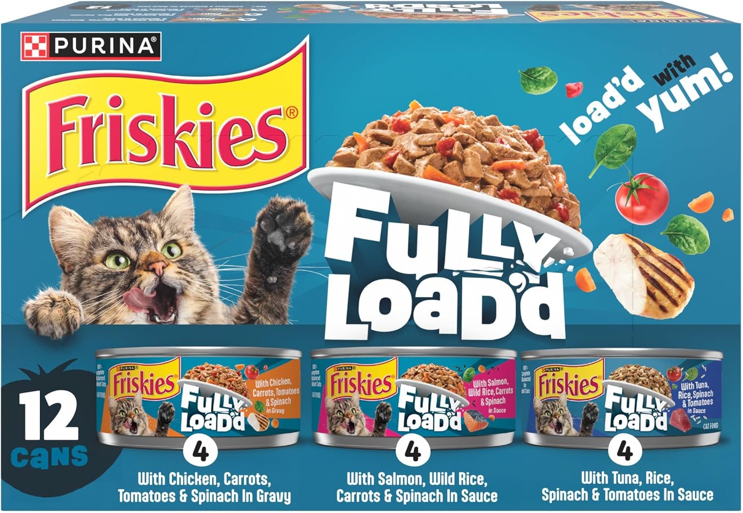 Purina Friskies Fully Load’d Wet Cat Food Variety Pack with Chicken, Salmon, or Tuna in Wet Cat Food Gravy – 5.5 Ounce (Pack of 12)