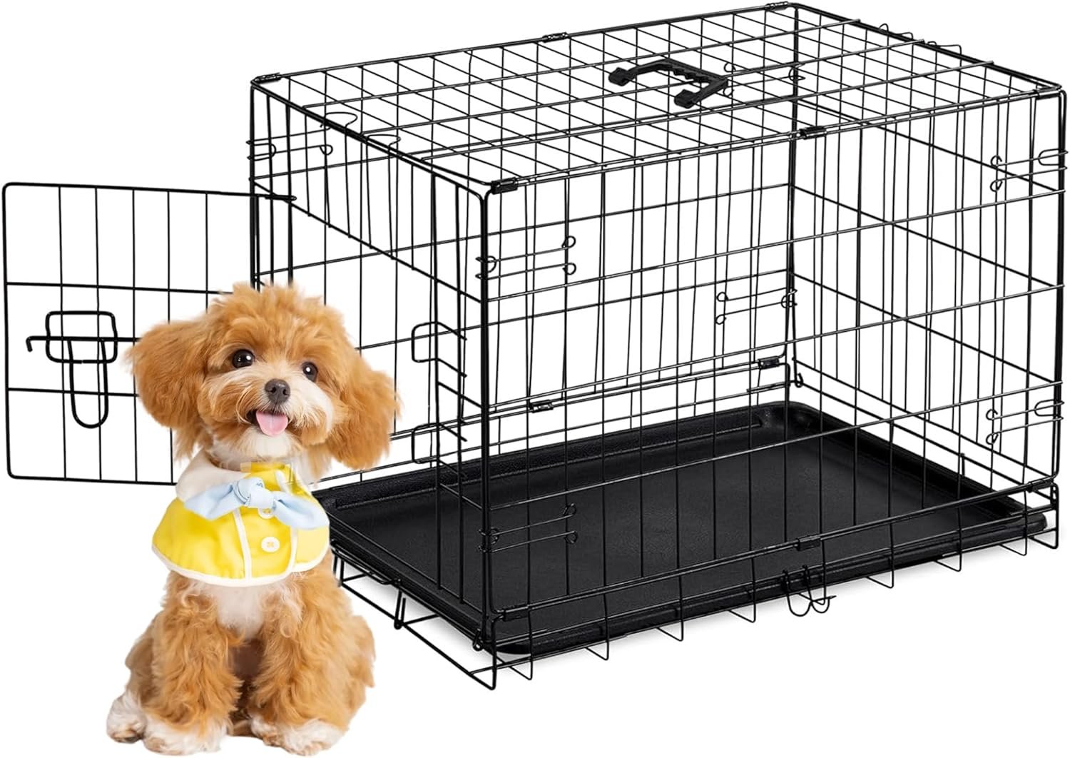 Dog Crate – Single Door 30 Inch Portable Puppy Dog Cage, Metal Wire Pet Kennel with Secure Lock, Leak-Proof Pan Tray, Foldable Design for Dogs Pets Indoor Training and Outdoor Travel