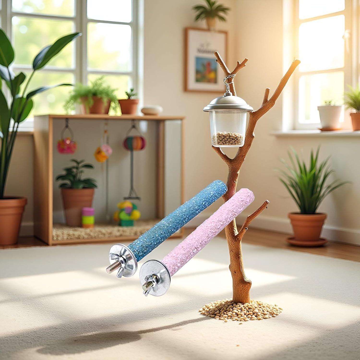 2 Pcs Multi-Color Random Bird Perch Stand Toy Wood Parrot Perch Stand Grinding Claw Sticks Sanded Surface Cage Toy for Parakeets Finches Parakeet Toys Birdcage Accessories