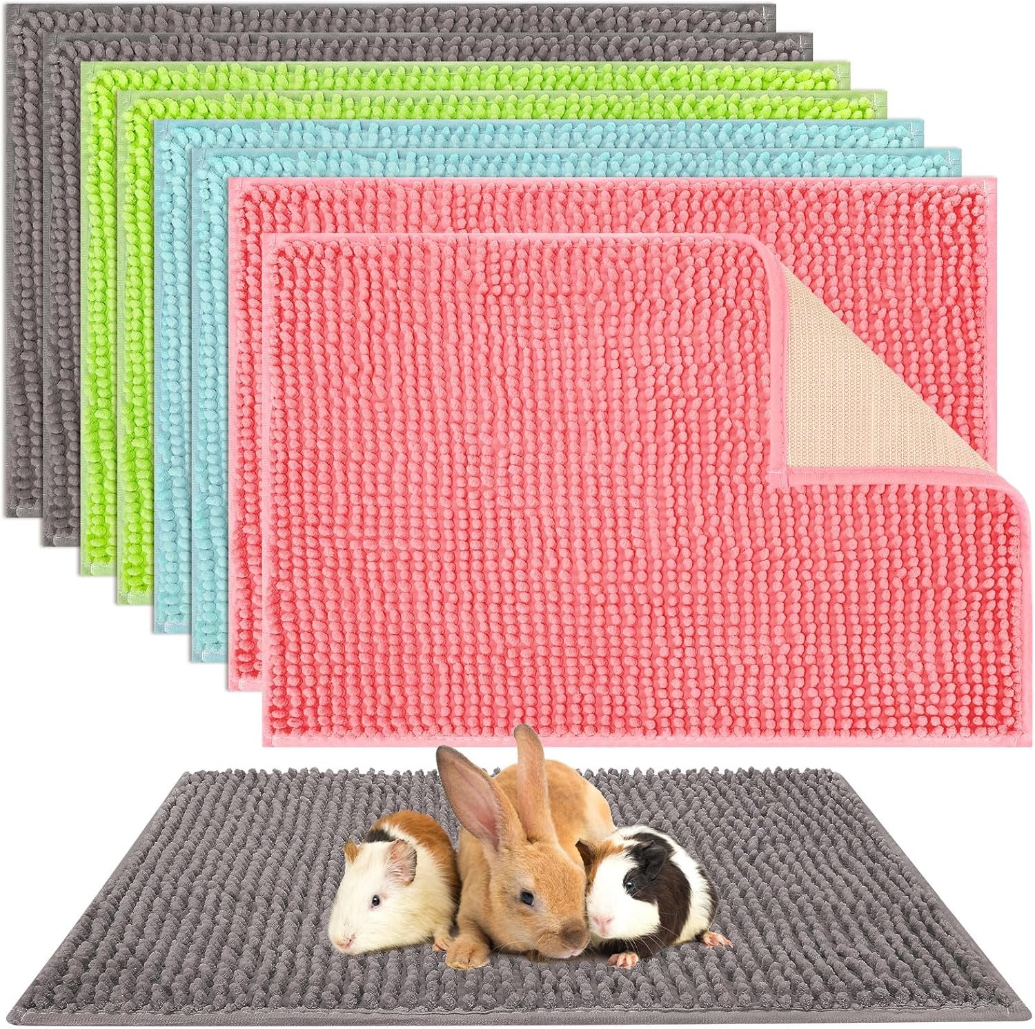 Barydat 8 Pcs Guinea Pig Cage Liner for Guinea Pig Cage Bedding Reusable Rabbit Mat Pad Washable Training Pad Animal Sleeping Bedding Mat(16×12”,Gray, Green, Pink, Blue)