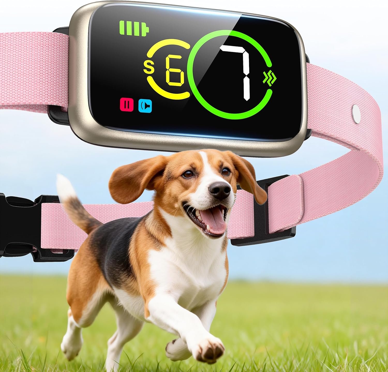 1S Stop Barking Smart Dog Bark Collar, Humane Anti Barking Device with Beep & Vibration, 7 Adjustable Sensitivity, Ultra-Light Bark Collar for Small Medium Large Dogs (Pink, 1 Pack)