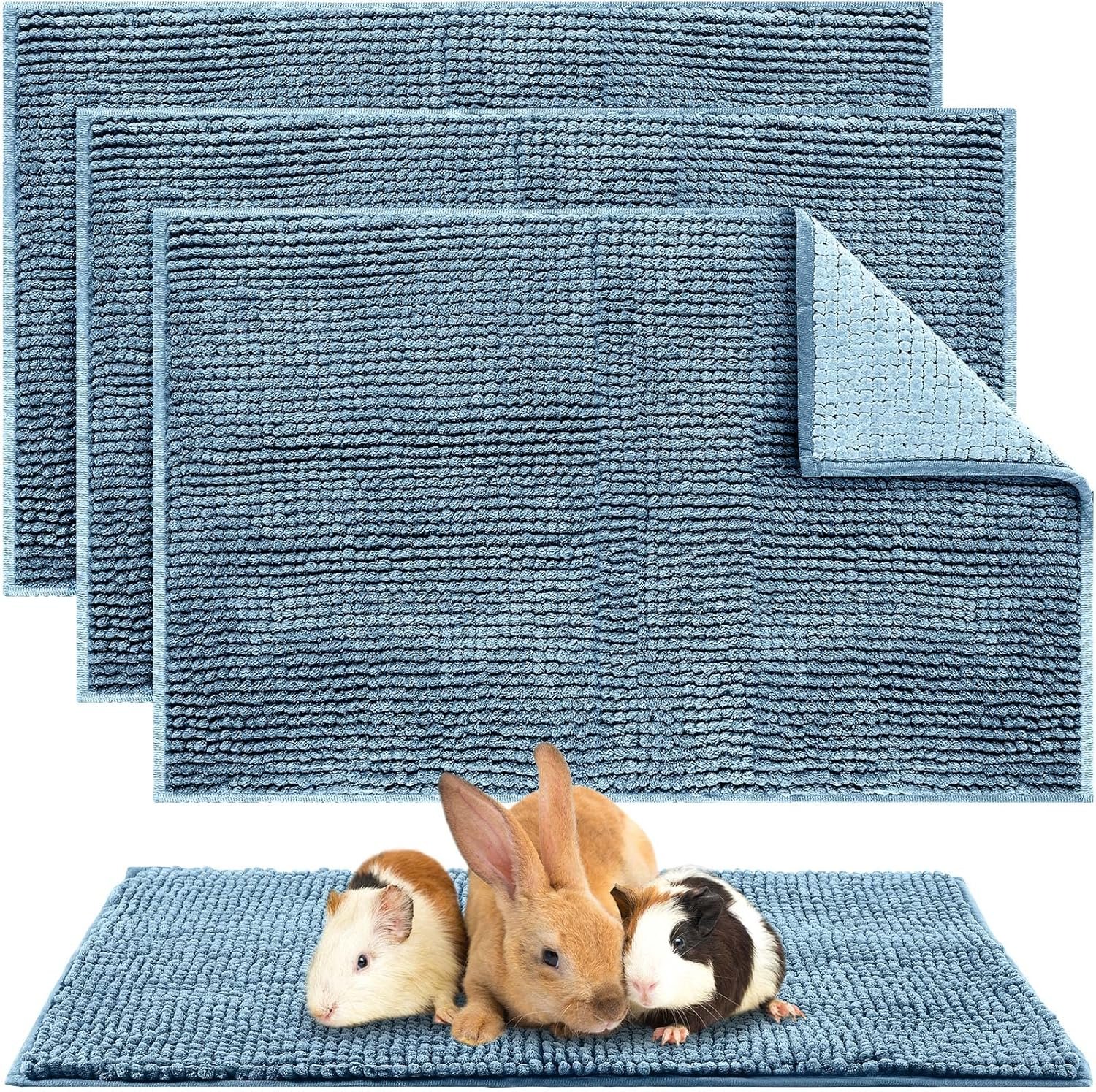 Amylove 4 Pcs Guinea Pig Cage Liner 16 x 24 Inch Washable Chenille Pee Pads Pet Dog Cat Bedding Training Mat Reusable for Small Animals Puppy Bunny Hamster Chinchilla