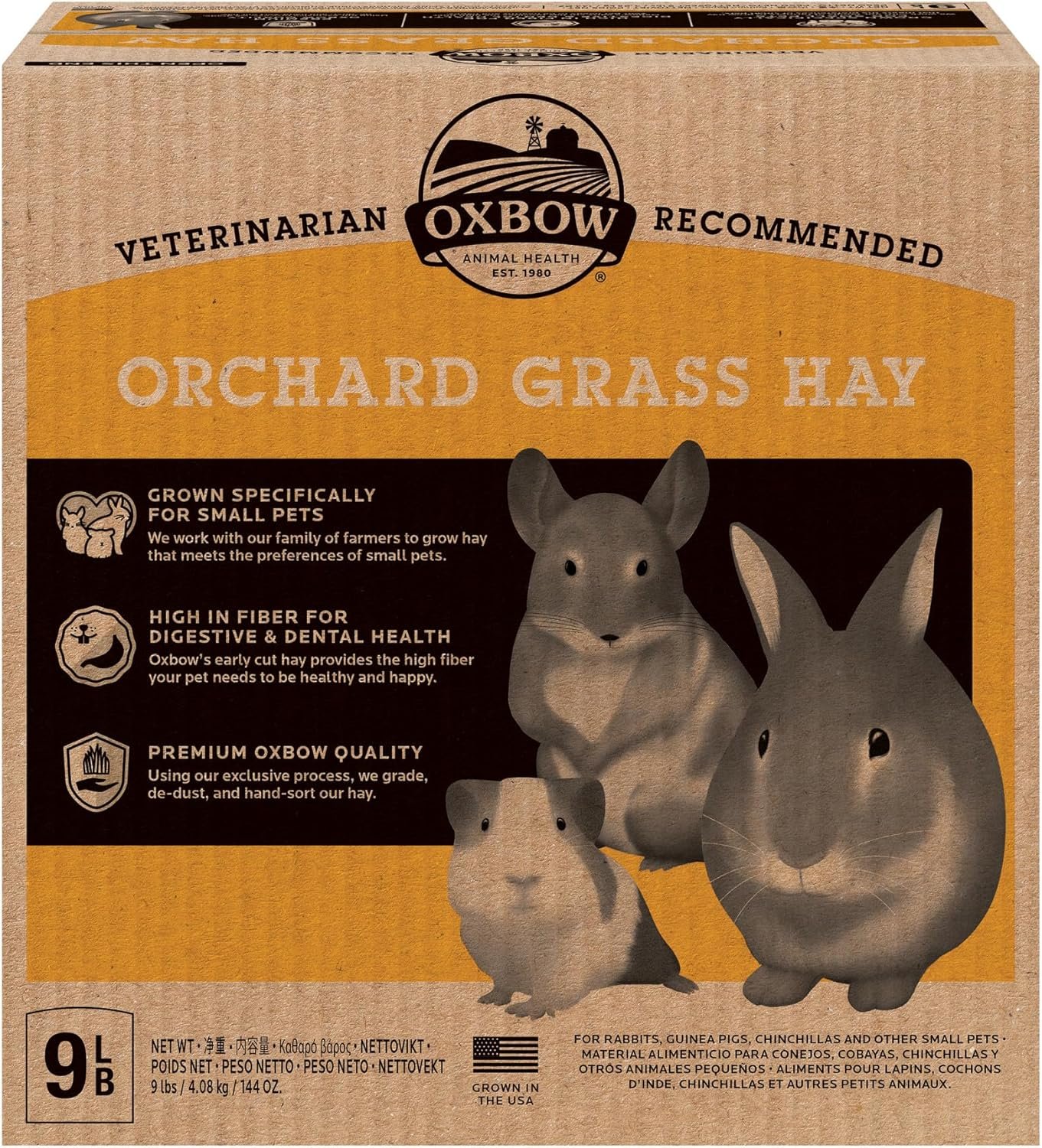 Oxbow Animal Health Orchard Grass, Guinea Pig Hay, Rabbit Hay, Small Pet Bunny Supplies, All Natural Grass for Guinea Pig, Bunny, Chinchilla & Hamster, Oxbow Rabbit Supplies for Bunnies, 9 lb. box