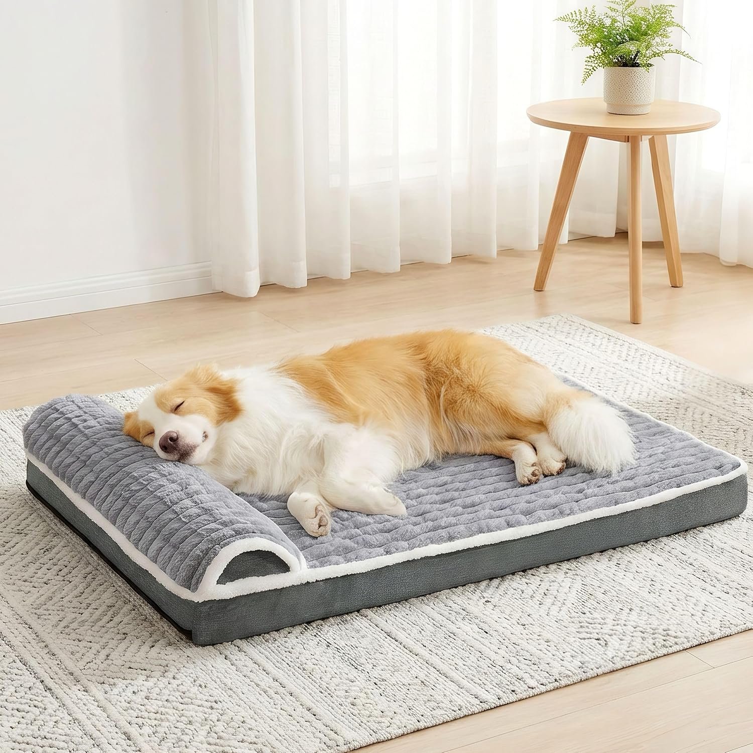 Orthopedic Dog Bed Large Sized Dog with Pillow 36”X24”, Waterproof Soft Comfortable Egg Crate Foam Pet Crate Beds Mat with Removable Washable Cover and Non-Slip Bottom, Grey