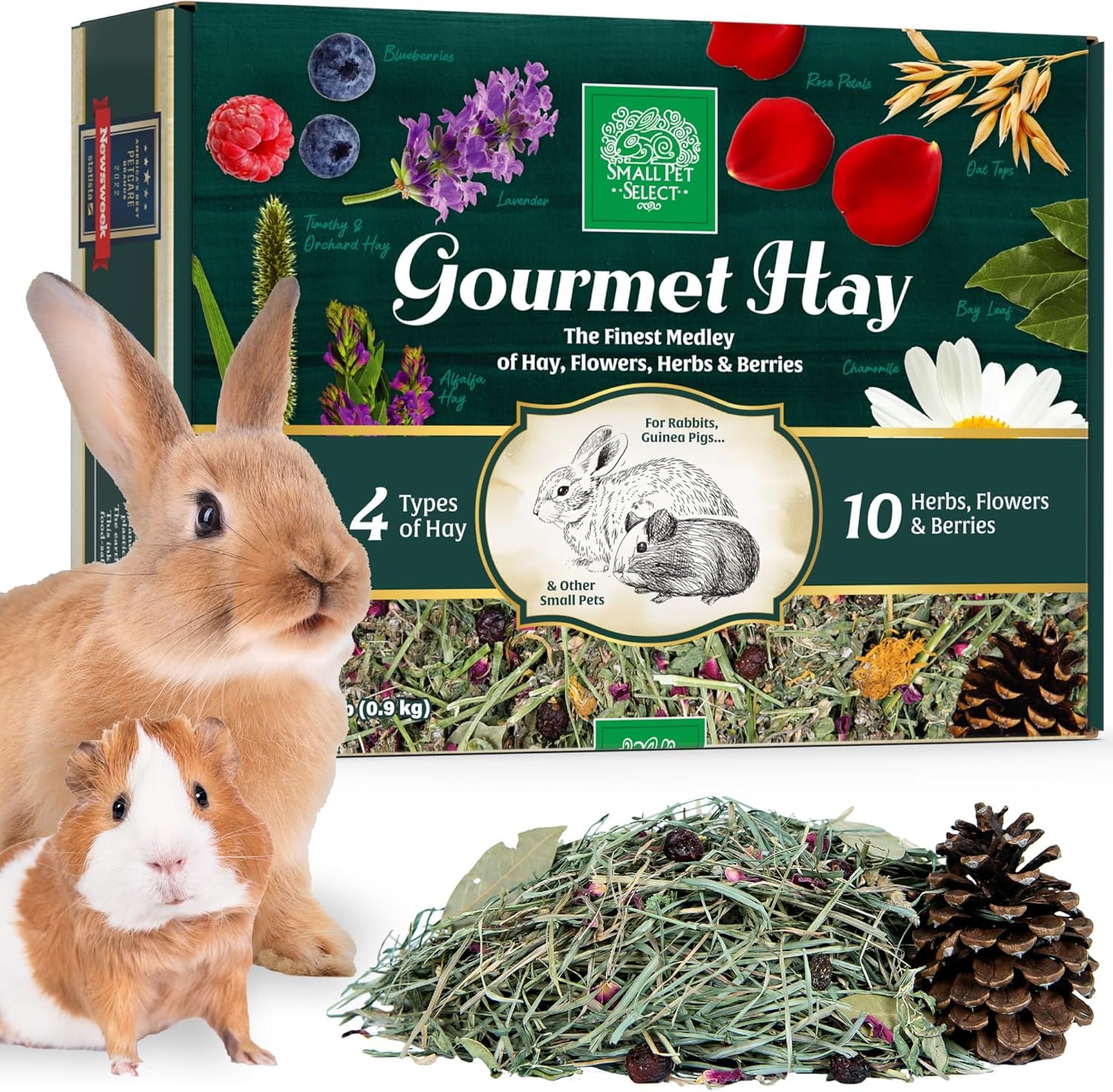 Small Pet Select – Gourmet Hay Pet Food, Exclusive Treat Hay, Flowers, and Herb Blend, for Rabbits, Guinea Pigs, Small Animals, 2lb