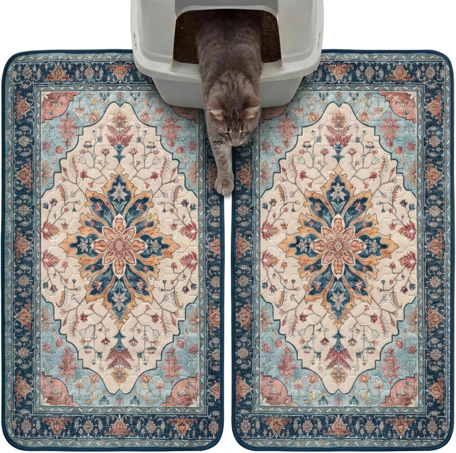 Hompet Cat Litter Mat 2 Pack, 18×28 Machine Washable Trapping Mats for Cats, Super Absorbent & Urine-Proof Cat Litter Box Mat for Floor, Waterproof & Non Slip Kitty Litter Rug