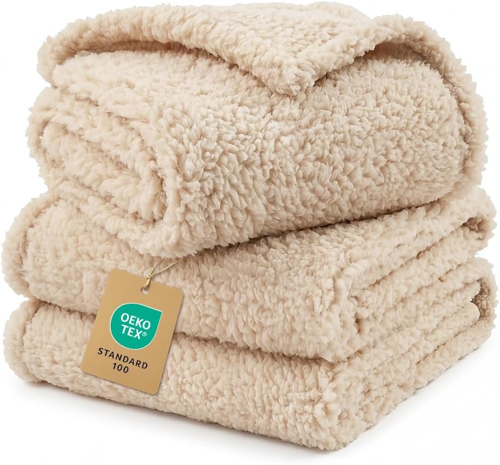 1 Pack 3 Calming Blankets Fluffy Premium Fleece Pet Blanket Soft Sherpa Throw for Dog Puppy Cat Beige Small (23″ x16”)