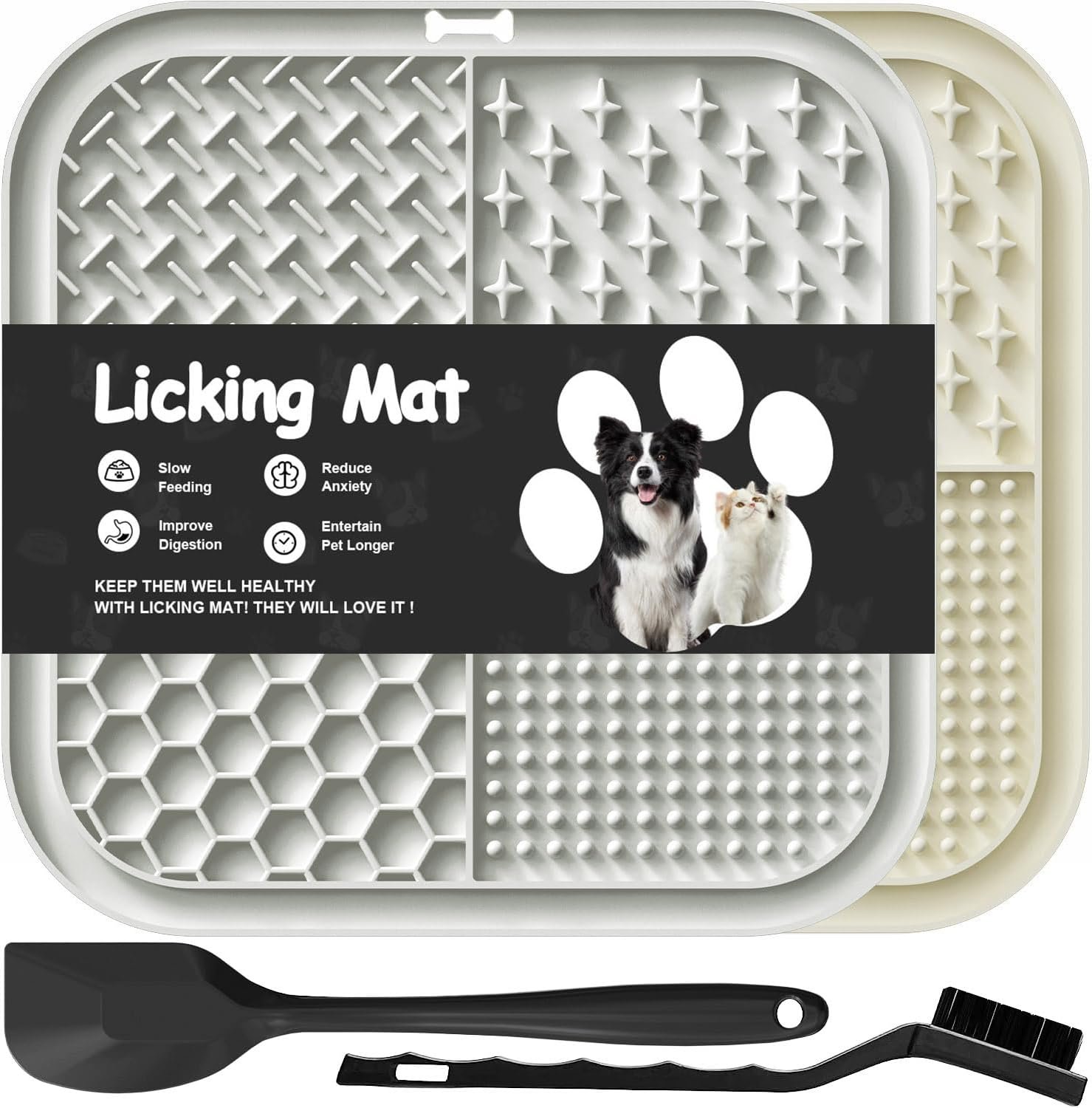 2 PCS Licking Mat for Dogs & Cats with Suction Cups, Dog Slow Feeder Lick Pat for Anxiety Relief, Dog Toys Feeding Mat for Butter Yogurt Peanut, Pets Bathing Grooming Training Mat (7.9”*7.9”)